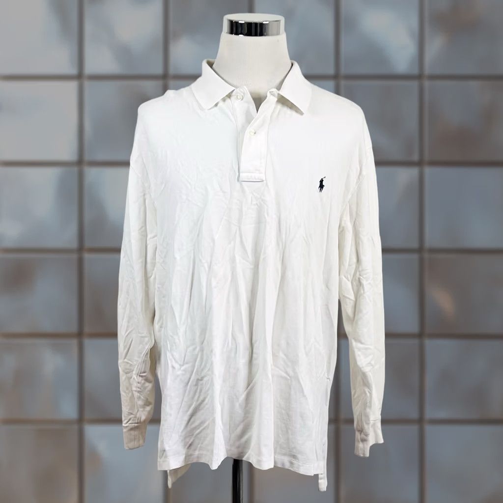 Polo Ralph Lauren Polo Ralph Lauren Polo Shirt Big 2XB White Cotton Long Sleeve Rugby Shirt All White 100% Cotton Mens Large Tall Size US XXL / EU 58 / 5 - 1 Thumbnail
