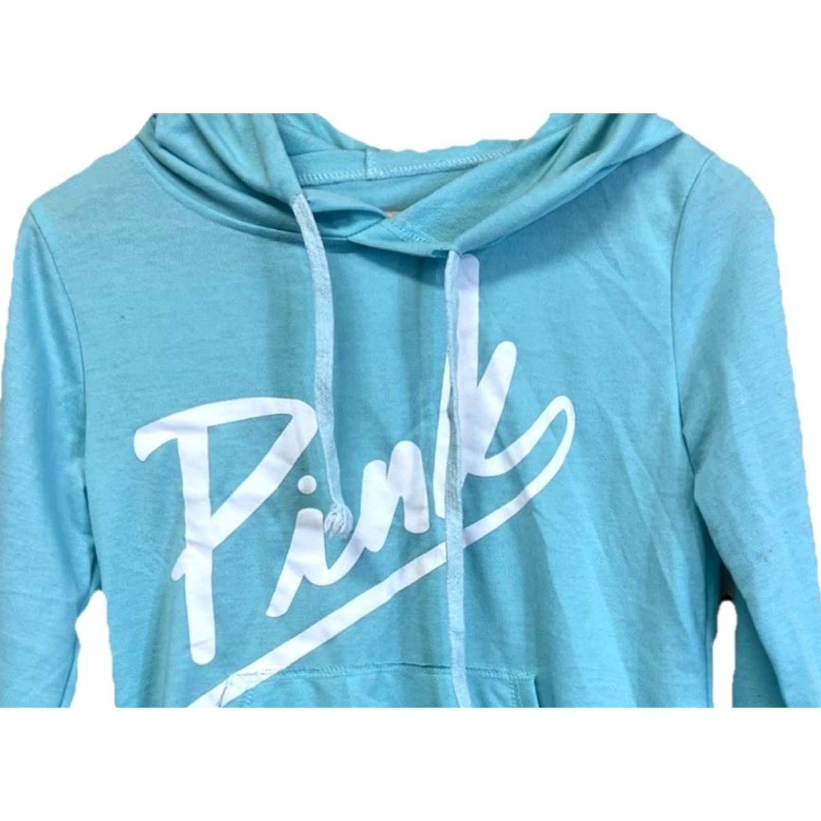 Victoria's Secret PINK Victoria’s Secret Hoodie Womens Pullover Lightweight Logo Aqua Blue, Size S, Cotton-Polyester Blend, Lounge Activewear Size S / US 4 / IT 40 - 2 Thumbnail