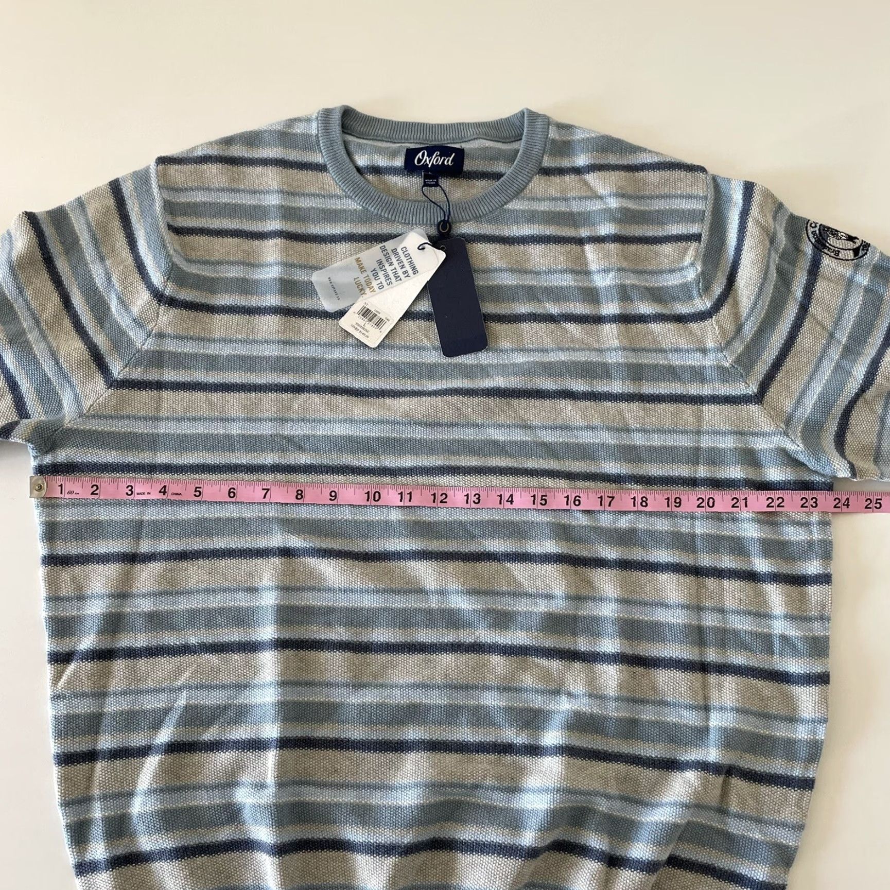 Vintage Oxford Striped Pullover Sweater Men's L Blue Cotton - Oxford Brand, Striped Pullover, Country Club Theme Size US L / EU 52-54 / 3 - 6 Thumbnail