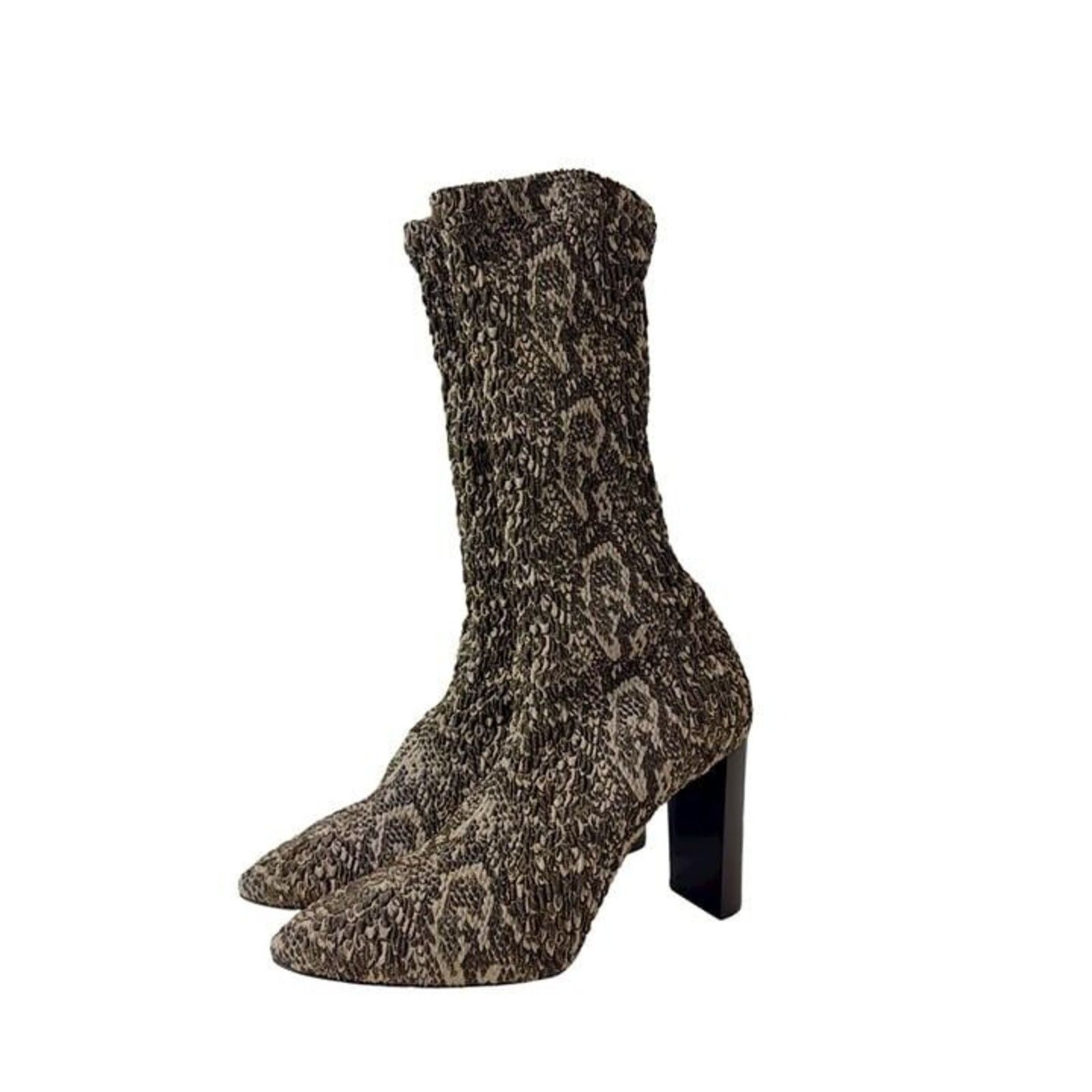 Saint Laurent Paris Saint Laurent Stretch Fabric Calf Heel Shoes Boots in Brown, Women's (Size 9.5)