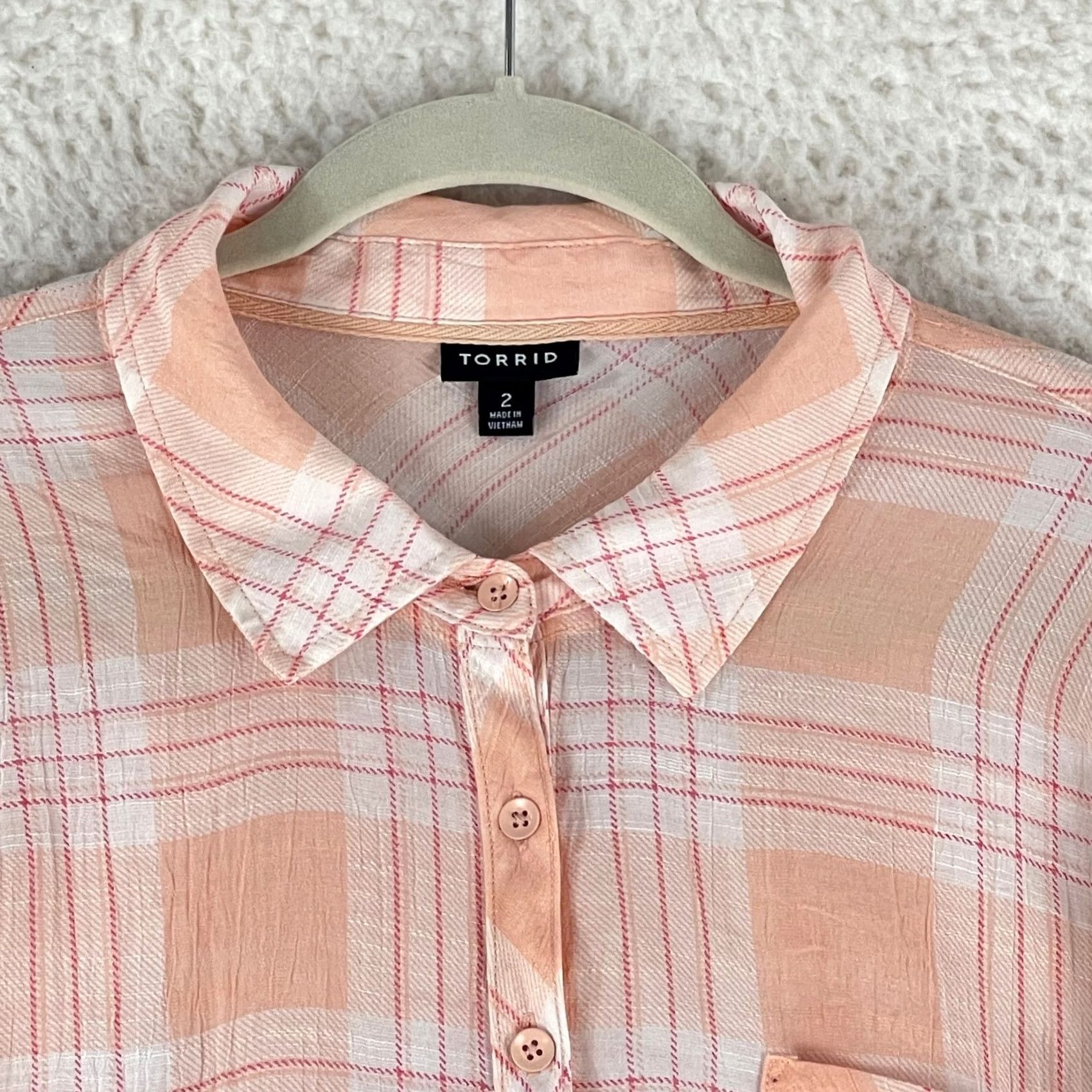 Torrid Torrid Plaid Pink Lindsay Drop Shoulder Button-Down Shirt Womens Plus Size 2X Size XXL / US 16-18 / IT 52-54 - 3 Thumbnail