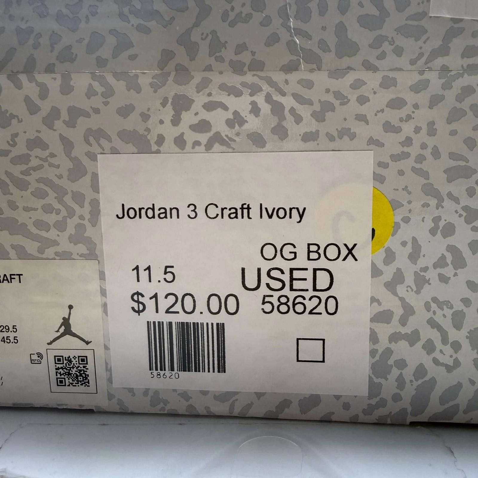 Nike Jordan 3 Retro Craft Ivory US 11.5 Used with Box FJ9479-100 Size US 11.5 / EU 44-45 - 9 Thumbnail
