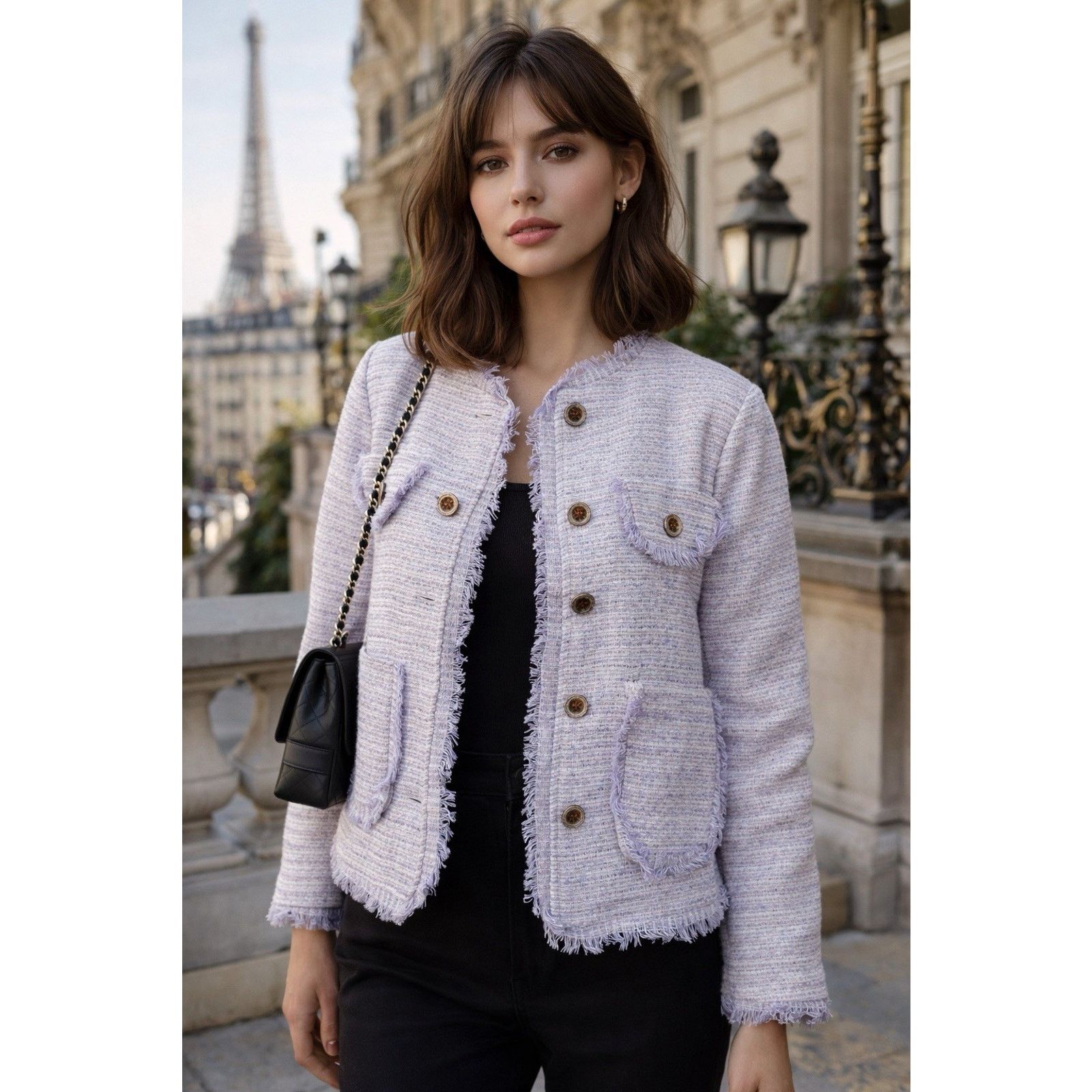 Other BBGD Lavender Tweed Fringe Designer Blazer Jacket Button L Size L / US 10 / IT 46 - 1 Thumbnail