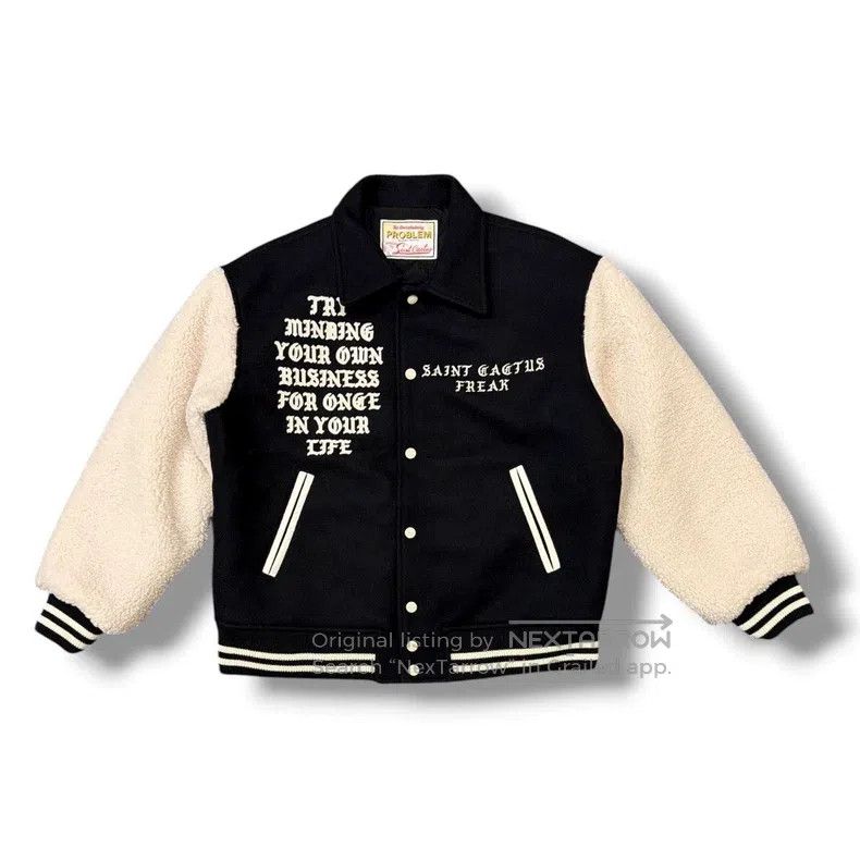 Saint Michael Saint Michael Flocked printed wool-paneled baseball jacket Size US M / EU 48-50 / 2 - 2 Thumbnail