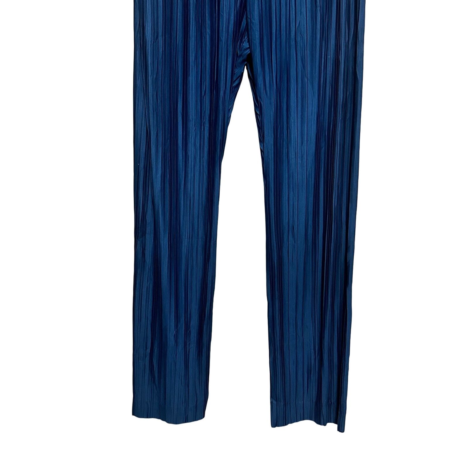 Calvin Klein Calvin Klein Wide Leg Pants Pull On Pleated Texture Blue S Size 29" - 4 Thumbnail