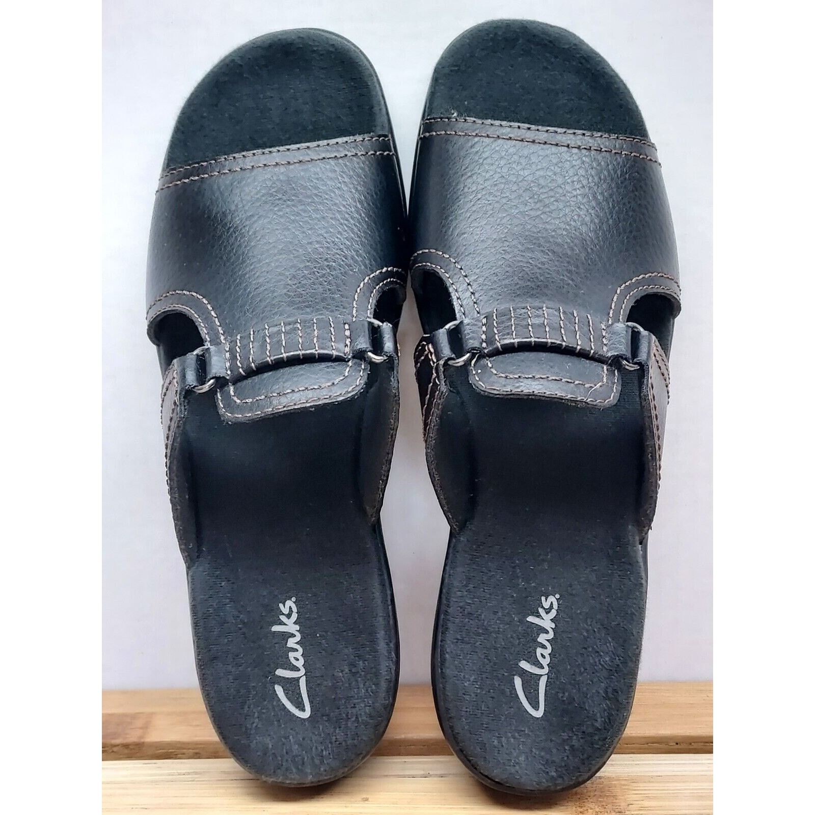 Clarks Clarks Womens | Black | Leather Block Slide Sandals Size 6 Size US 6 / IT 36 - 8 Thumbnail
