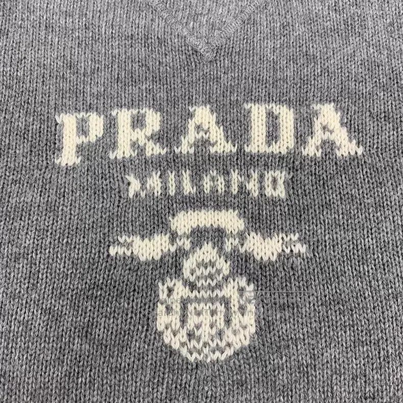 Prada Prada 22 gray logo letter inlaid cotton wool round-neck lo Size XS / US 0-2 / IT 36-38 - 5 Thumbnail