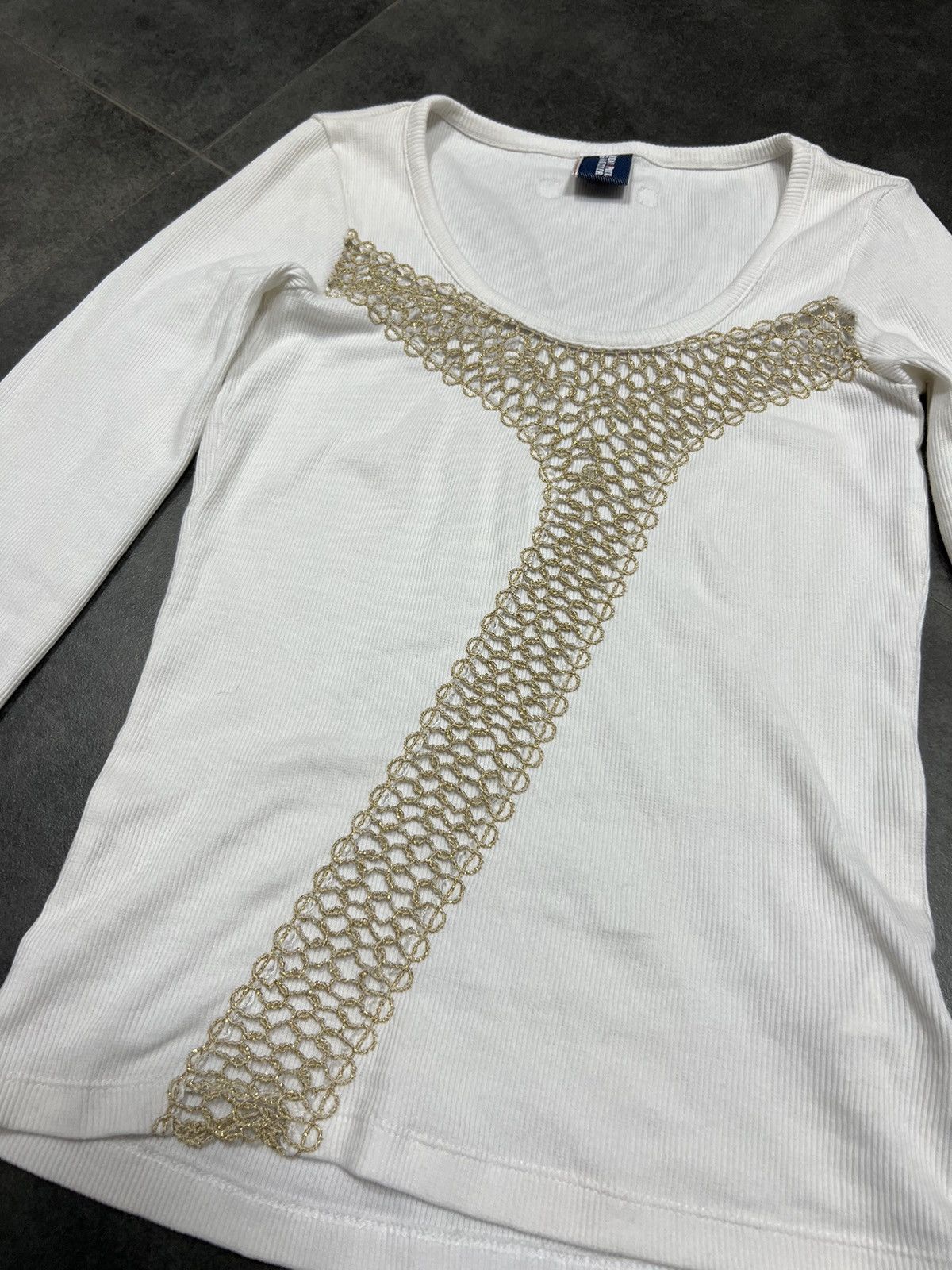20471120 × Jean Paul Gaultier × Vintage VINTAGE JEAN PAUL GAULTIER WEB MESH WHITE T SHIRT Size S / US 4 / IT 40 - 3 Thumbnail
