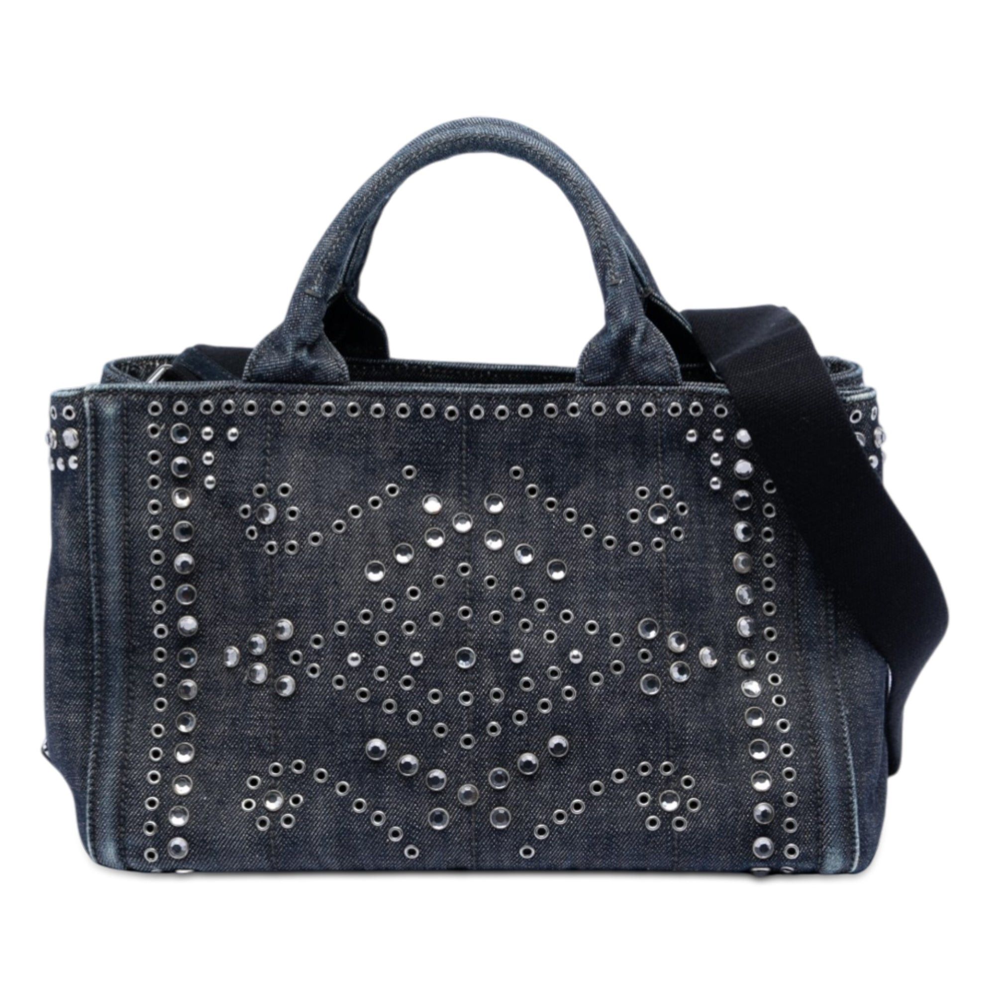 Prada Studded Denim Canapa Logo Satchel Size ONE SIZE - 1 Thumbnail