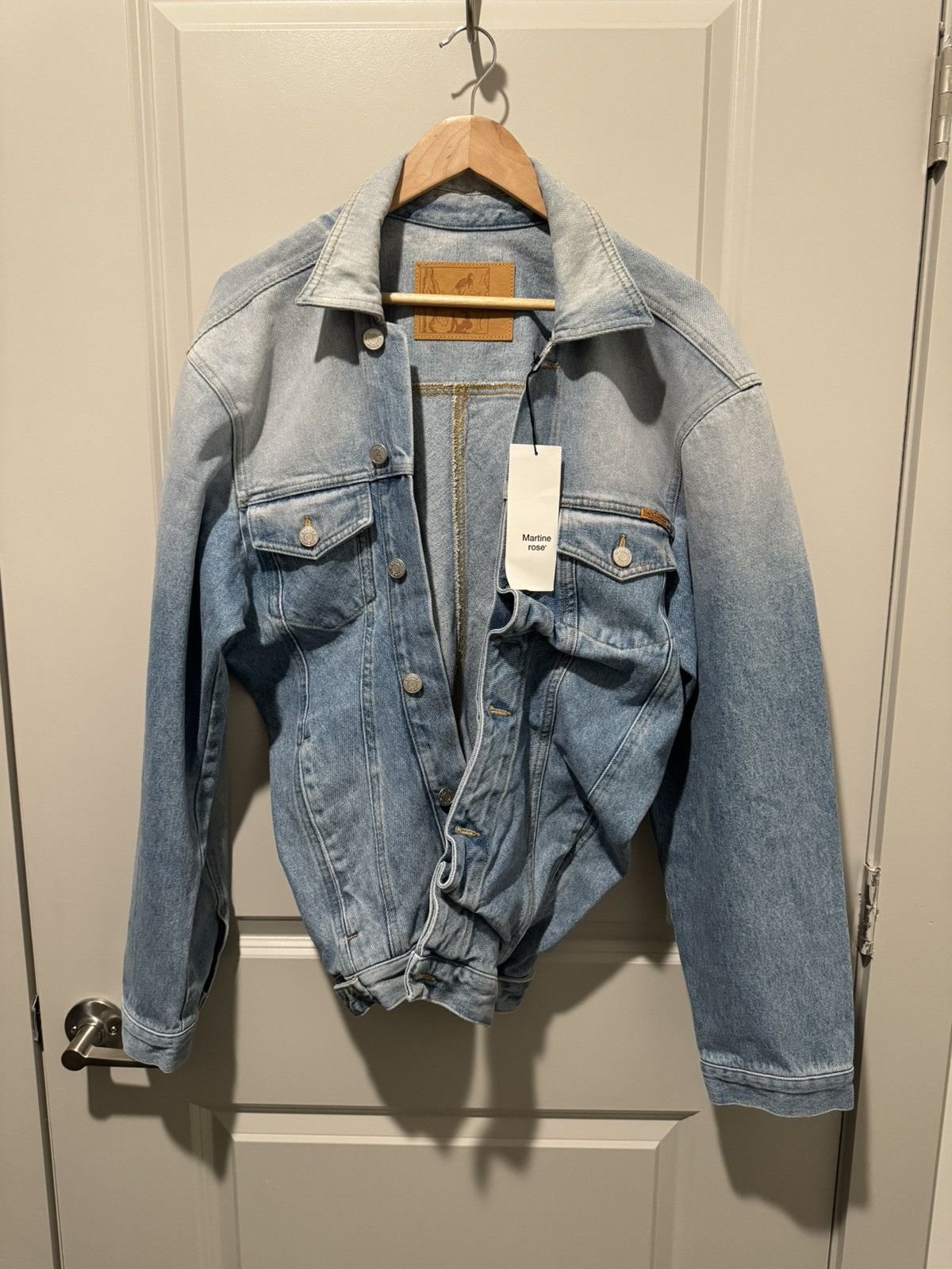 image of Martine Rose Ruched Denim Jacket in Blue, Men's (Size Large)