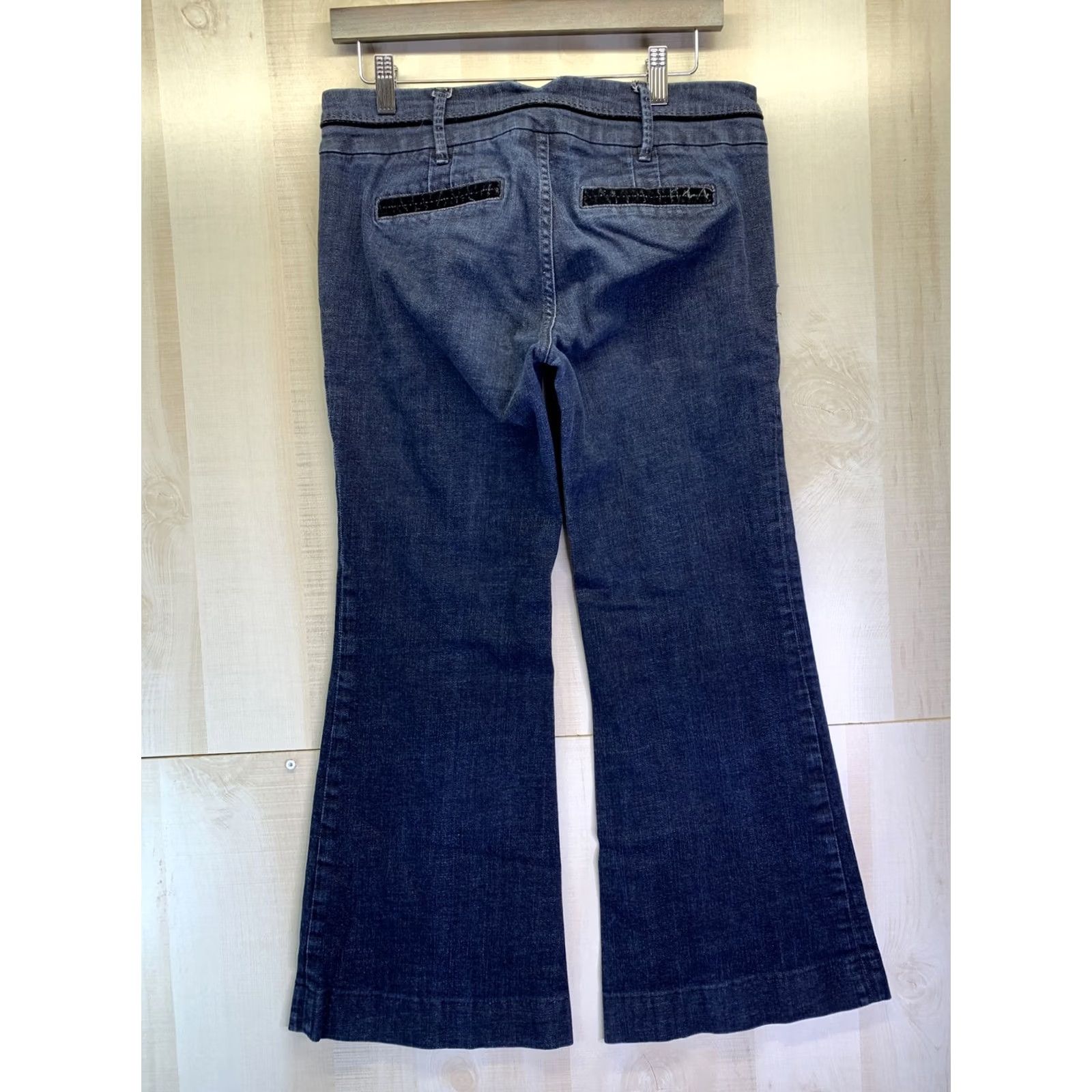 Banana Republic Banana Republic Women’s Jeans Wide-Leg SZ 8 Dark Wash Velvet Trim-Blue Regular Size 30" / US 8 / IT 44 - 5 Thumbnail