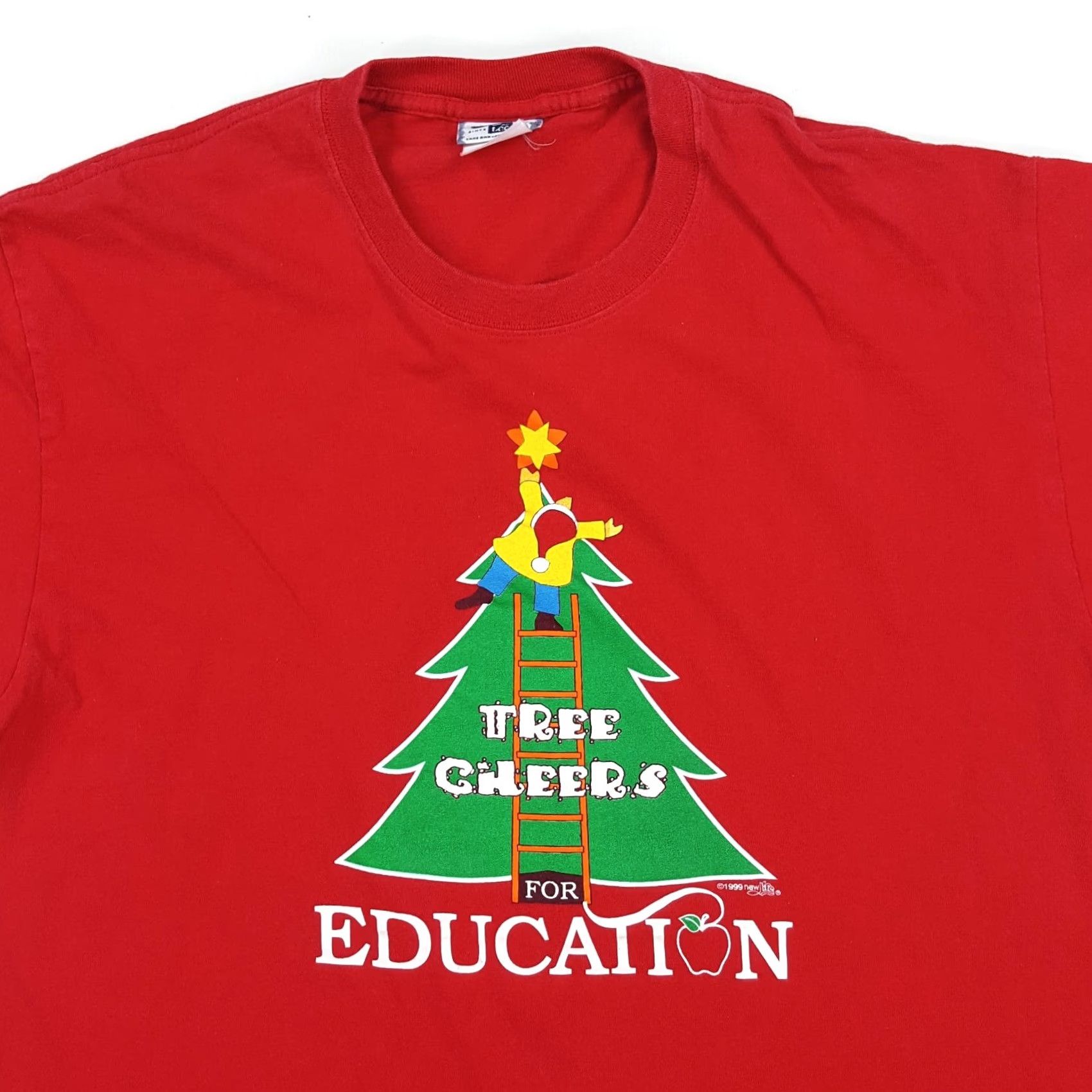 Lee VINTAGE Lee Christmas Tree Teacher T-Shirt Mens Medium Red 90s Y2K Retro Cartoon Holiday Xmas Graphic Print Xmas Tree Gift Size US M / EU 48-50 / 2 - 2 Thumbnail