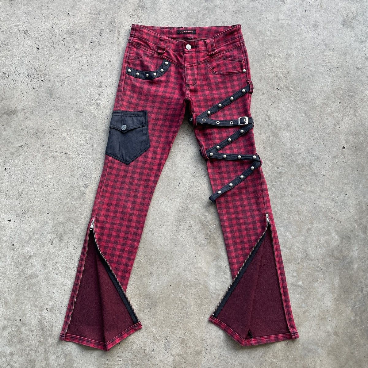 image of If Six Was Nine x Seditionaries Vintage Algonquins Punk Bondage Checkred Ankle Zip Pant in Red Chec