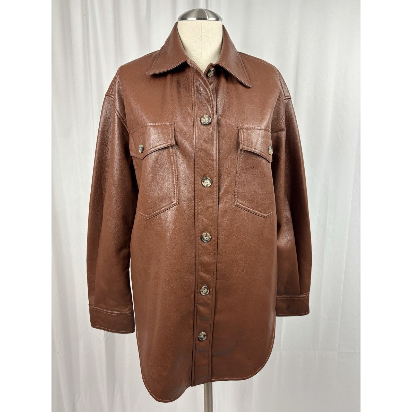 Aritzia Wilfred Aritzia The Ganna Vegan Leather Jacket Cognac Small Size S / US 4 / IT 40 - 1 Thumbnail