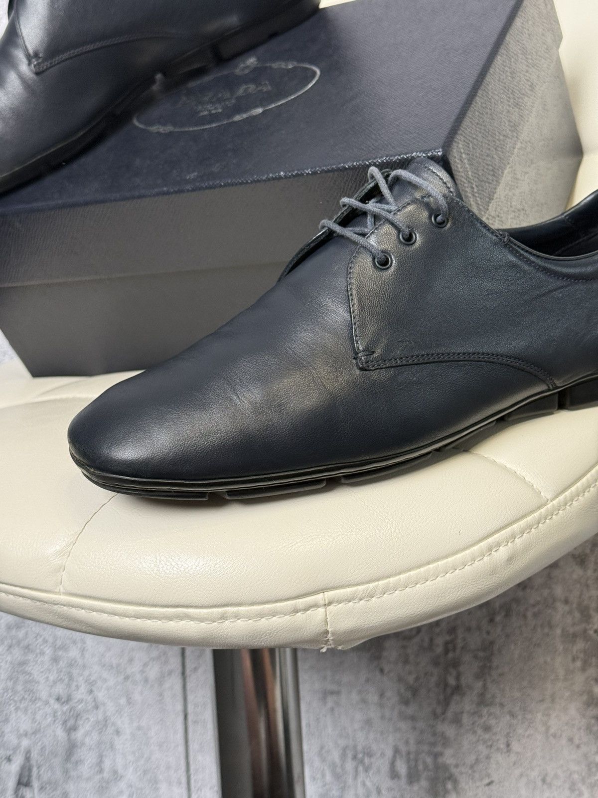 Prada PRADA Navy Leather Lace Up Men’s Shoes With Logo (2ED 034) Size US 11 / EU 44 - 3 Thumbnail