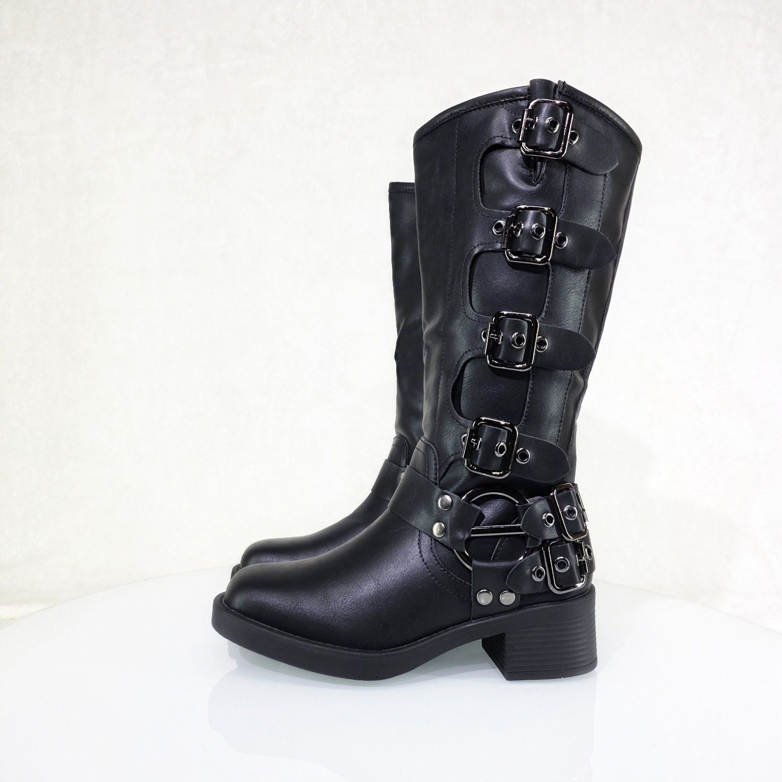 Other Dyna Black Vegan Leather Biker Engineer Western Mid Calf Boo Size US 9 / IT 39 - 8 Thumbnail