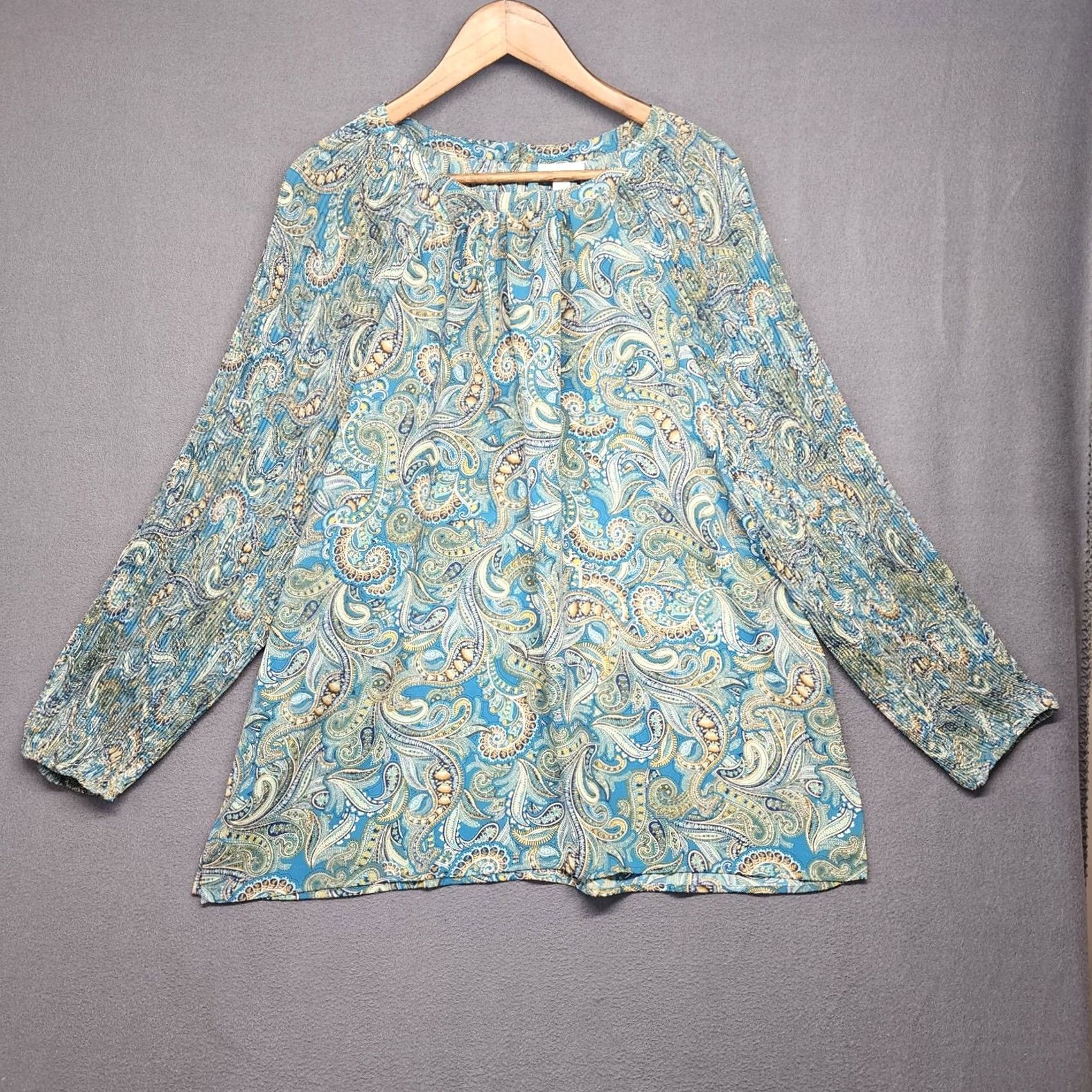 J. Jill VINTAGE J Jill Top Women Large Blue Paisley Blouse Stretch Flowy Office Boho Artsy Womens Blouse Size L / US 10 / IT 46 - 2 Thumbnail