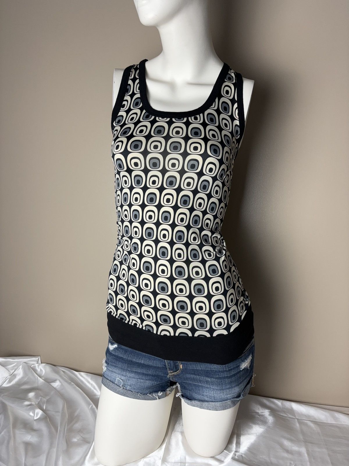 Vintage French Printed Skinny Tank Top Size S / US 4 / IT 40 - 2 Thumbnail