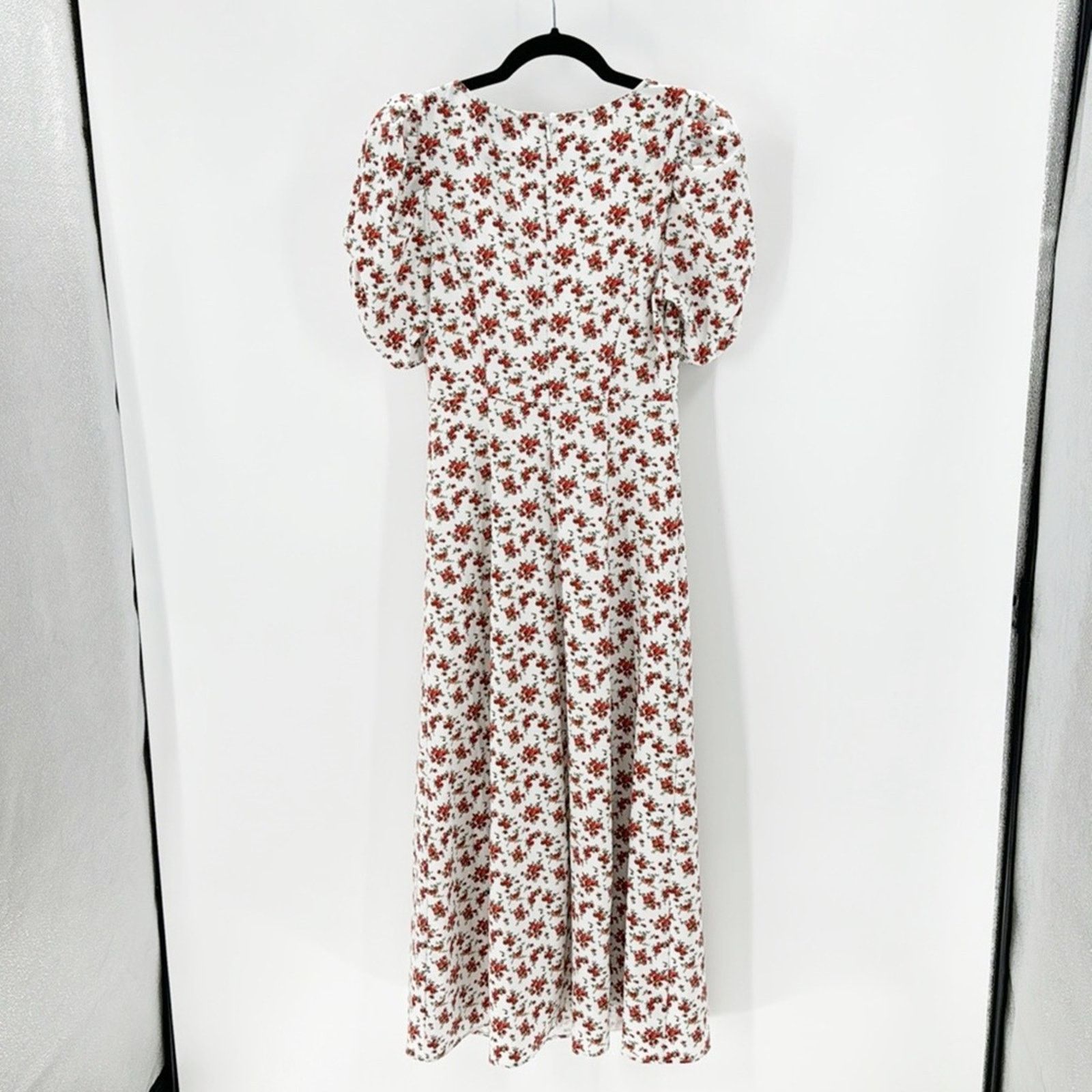 Other Danielle Bernstein White red Floral Midi Dress Puff Sleeve Size XS / US 0-2 / IT 36-38 - 11 Thumbnail
