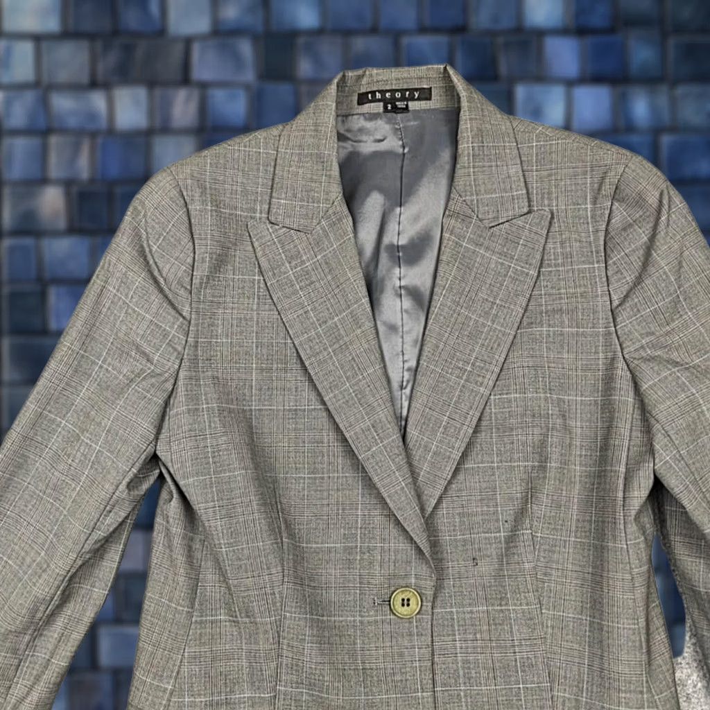 Theory Theory Blazer Womens 2 Gray Plaid Two-Button Lined Jacket Workwear Size XS / US 0-2 / IT 36-38 - 1 Thumbnail