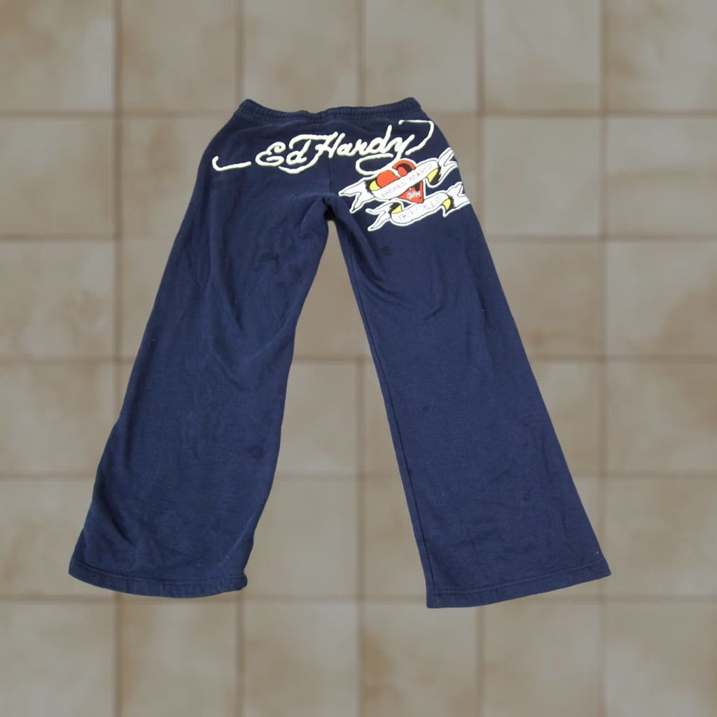 Abercrombie & Fitch Ed Hardy Pants Sweatpants Mens Medium Blue Wide Leg Fleece Broken Hearts Y2K Size 32" / US 10 / IT 46 - 1 Thumbnail