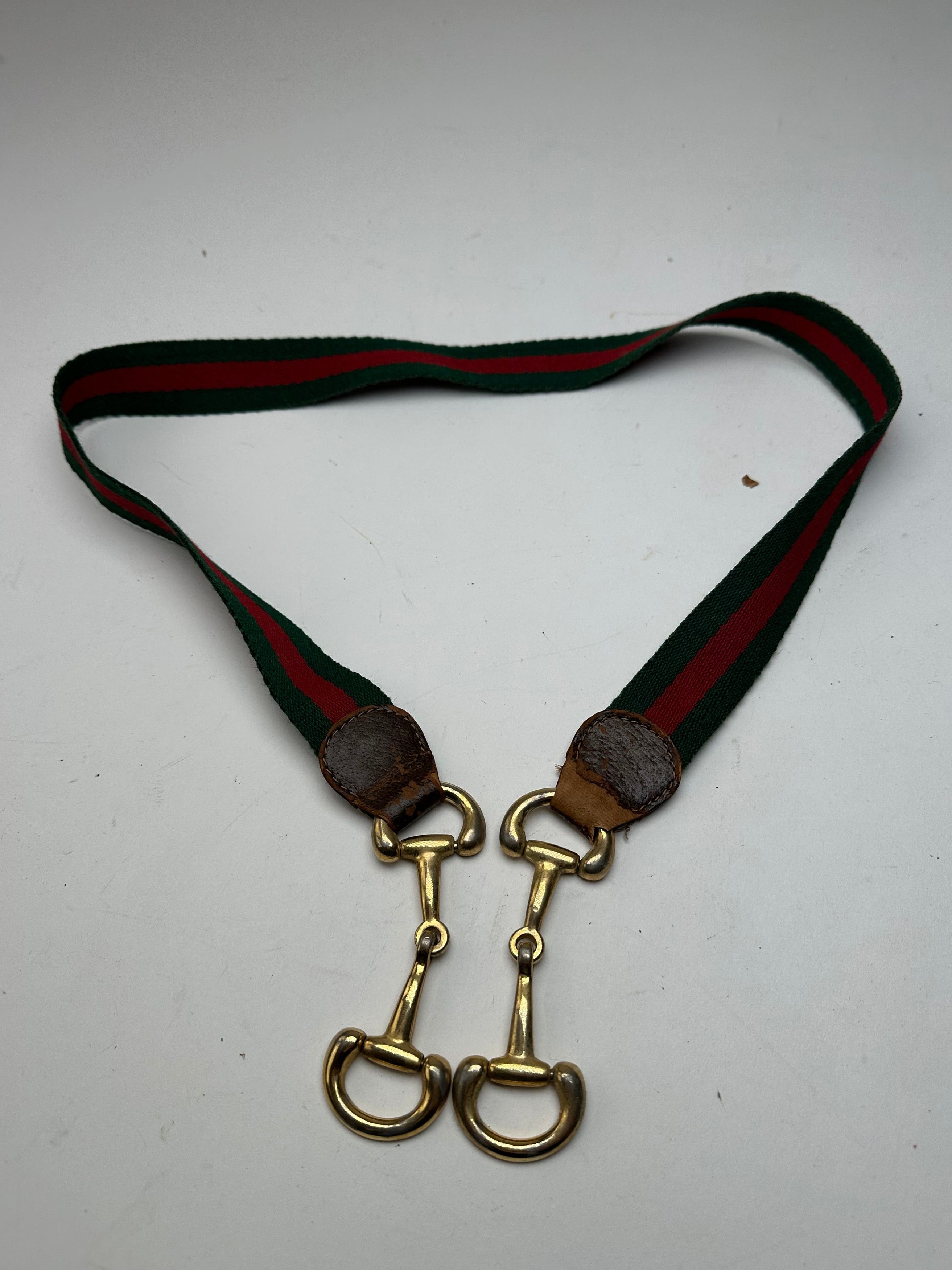 Gucci Vintage Canvas Horsebit Belt Green Red Size ONE SIZE - 1 Thumbnail