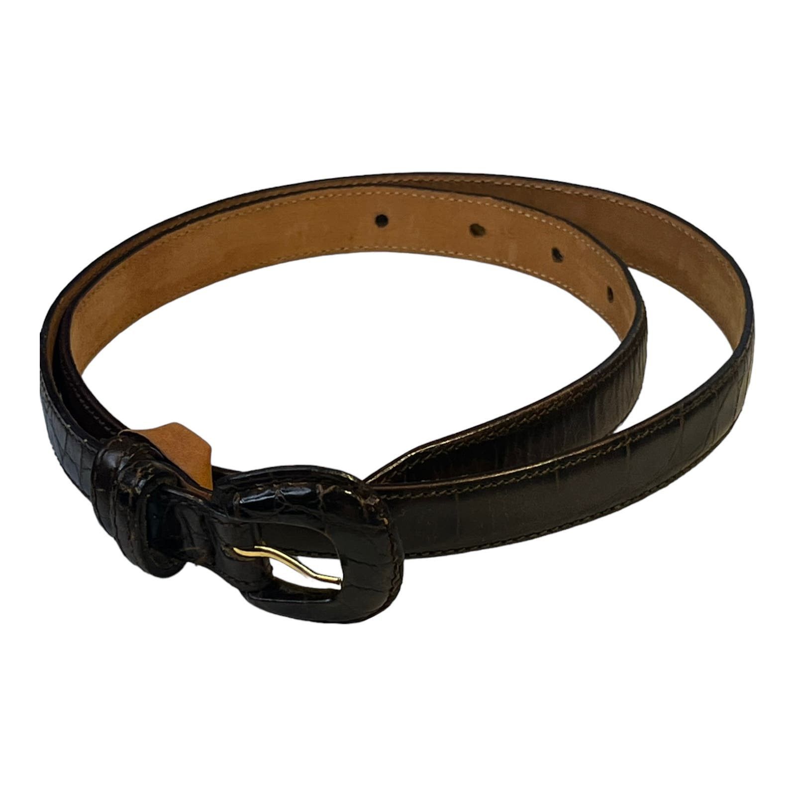 image of Italian Designers Skinny Brown Leather Belt Made In Italy Size M, Women's