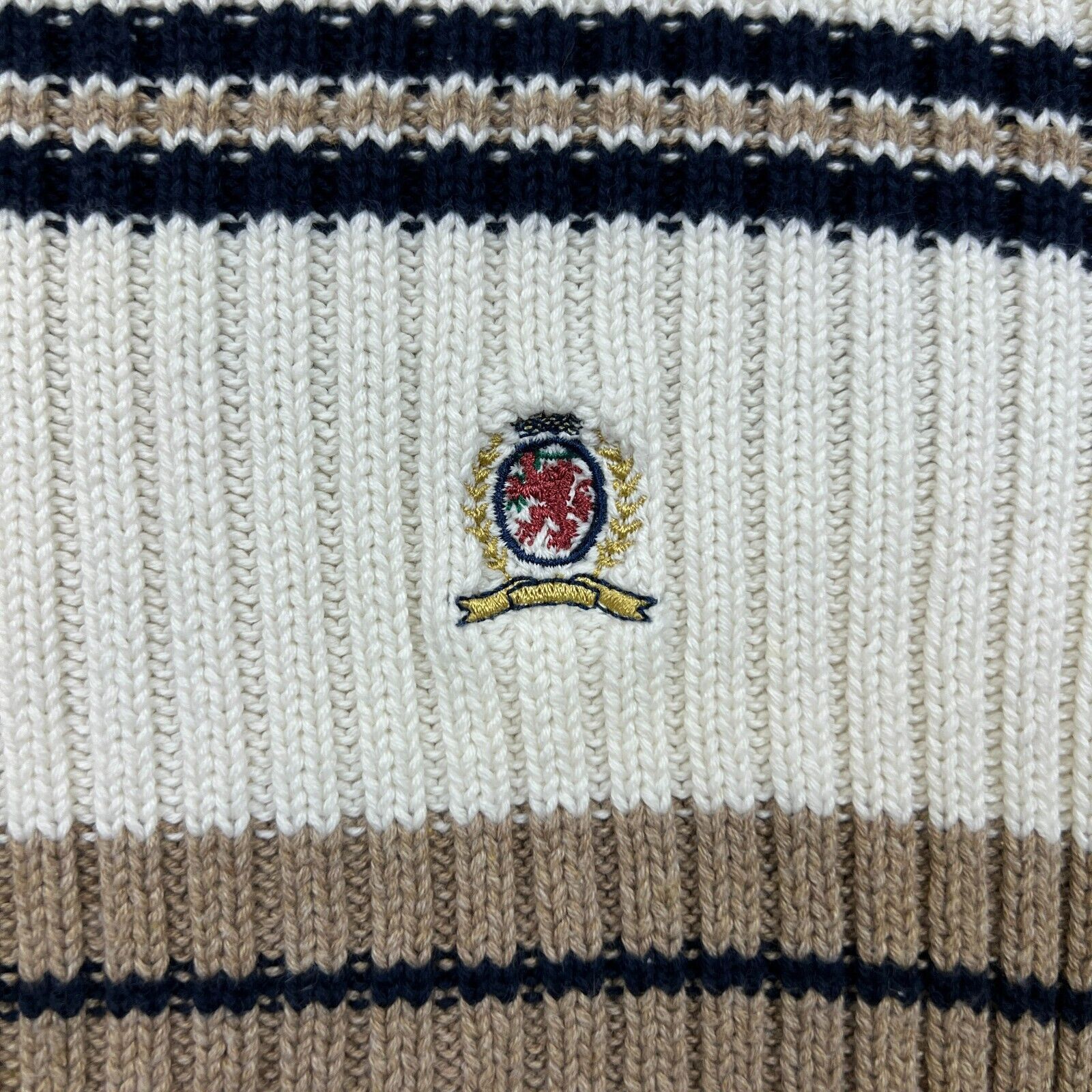 Tommy Hilfiger × Vintage VTG Tommy Hilfiger Knit Sweater Small Lion Crest Striped 90s Size US S / EU 44-46 / 1 - 2 Thumbnail