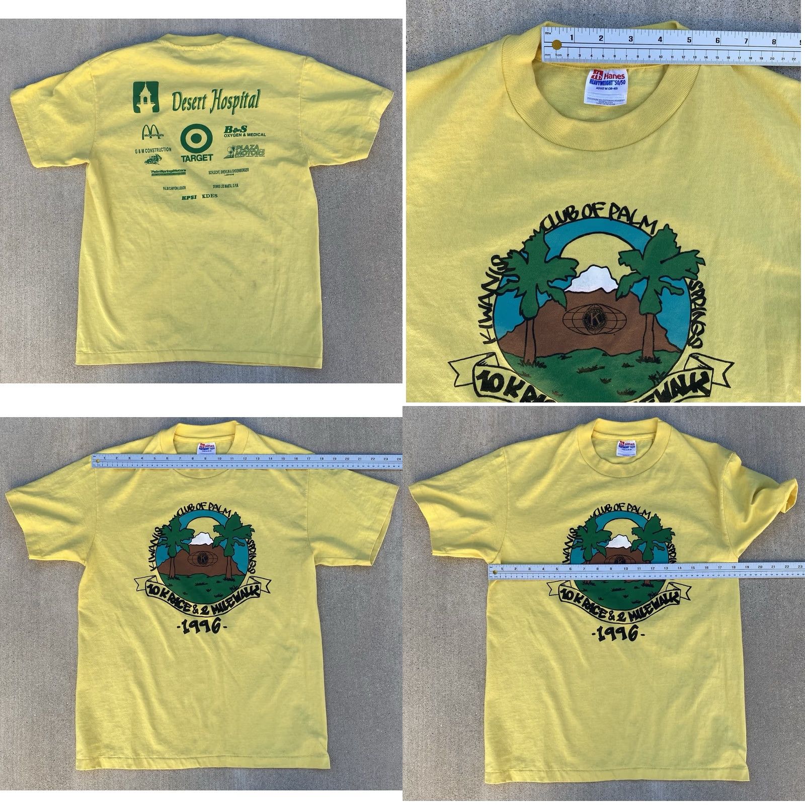 Hanes VINTAGE Hanes 10K Race T Shirt Kiwanis Club Palm Springs M Crew Neck Short Sleeve Yellow 1996 50/50 Graphic Print Mens Size US M / EU 48-50 / 2 - 11 Thumbnail