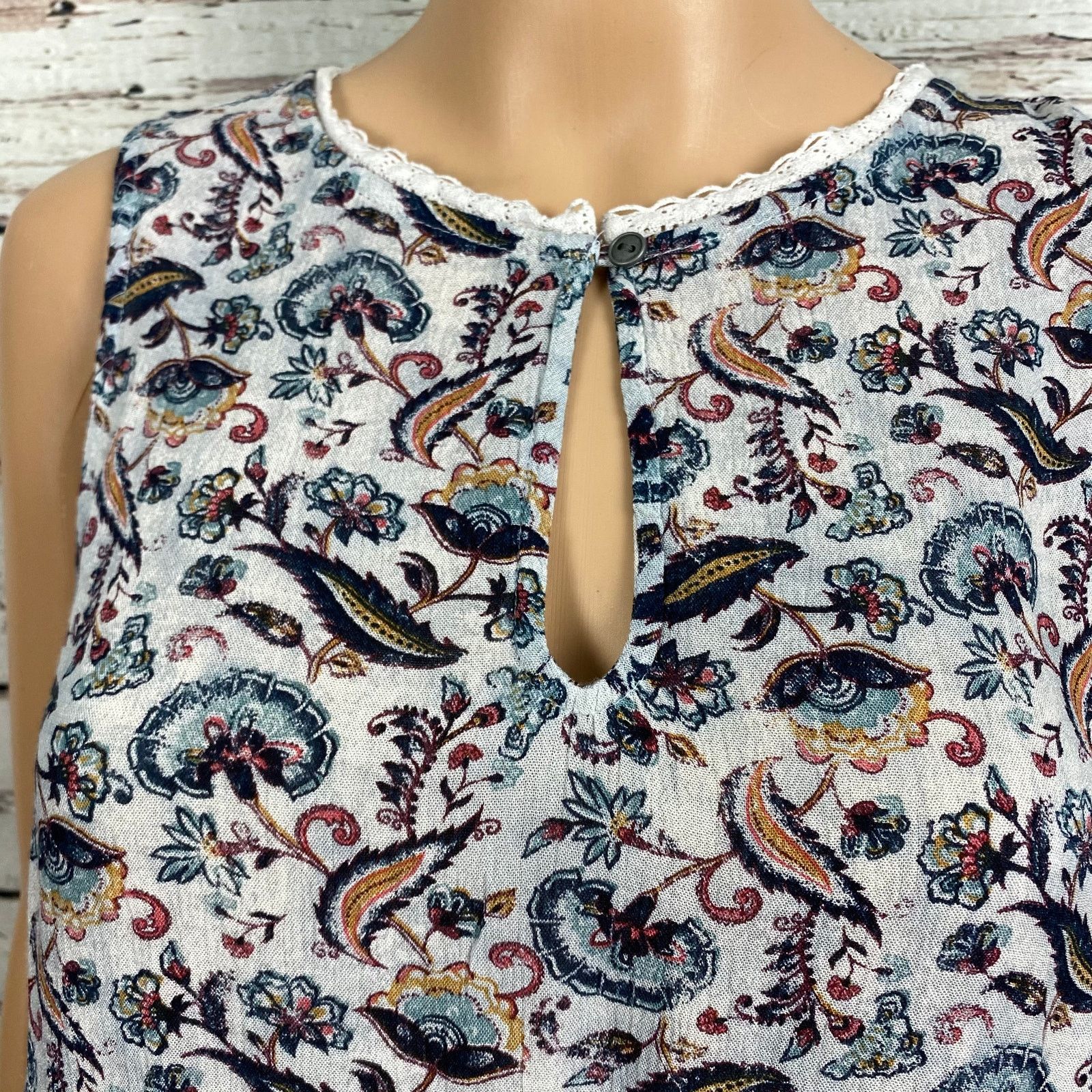 Other Susina Nordstrom Gray Floral Keyhole Peasant Shirt Large Size L / US 10 / IT 46 - 8 Thumbnail
