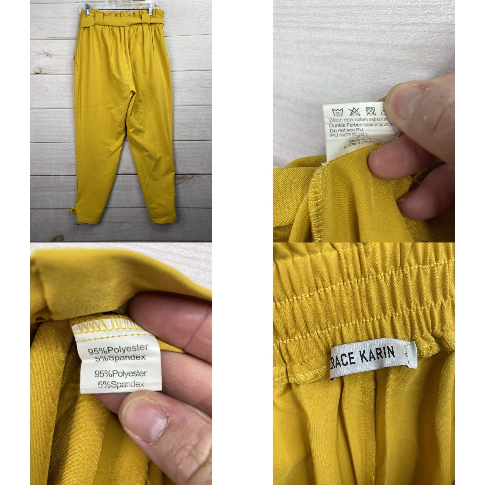 Vintage Grace Karin Pants Women XL Gold High Waist Casual Pencil Bow Ruffle Belt Tapered Paperbag Size 40" / US 18 - 8 Thumbnail