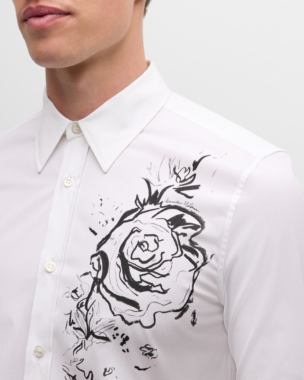 Alexander McQueen o1w1db10725 Wax Floral-Print Dress Shirt in White Size US XL / EU 56 / 4 - 5 Thumbnail