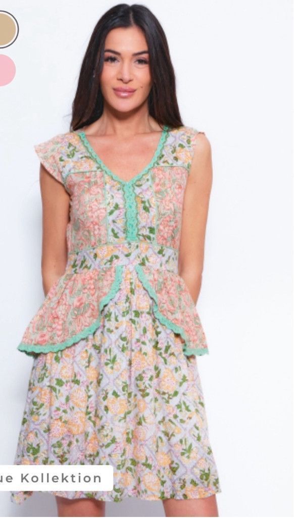 Other Women's Barok Dress M Pink Green Floral Size M / US 6-8 / IT 42-44 - 1 Thumbnail
