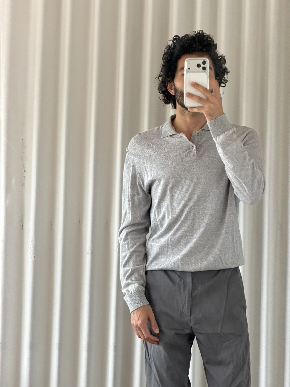 A.P.C. A.P.C. Grey Cotton Cashmere Long Sleeve Polo Size US M / EU 48-50 / 2 - 1 Thumbnail