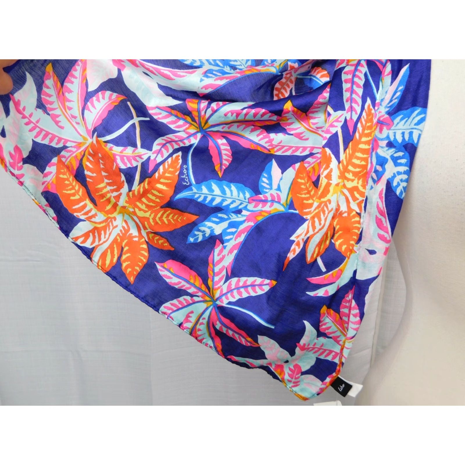 Vintage Echo Scarf ObLong Navy Multi Floral Print Palm - Polyester, 18" x 72" - Women, Rectangle, 100% Polyester, Style 804101 Size ONE SIZE - 3 Thumbnail