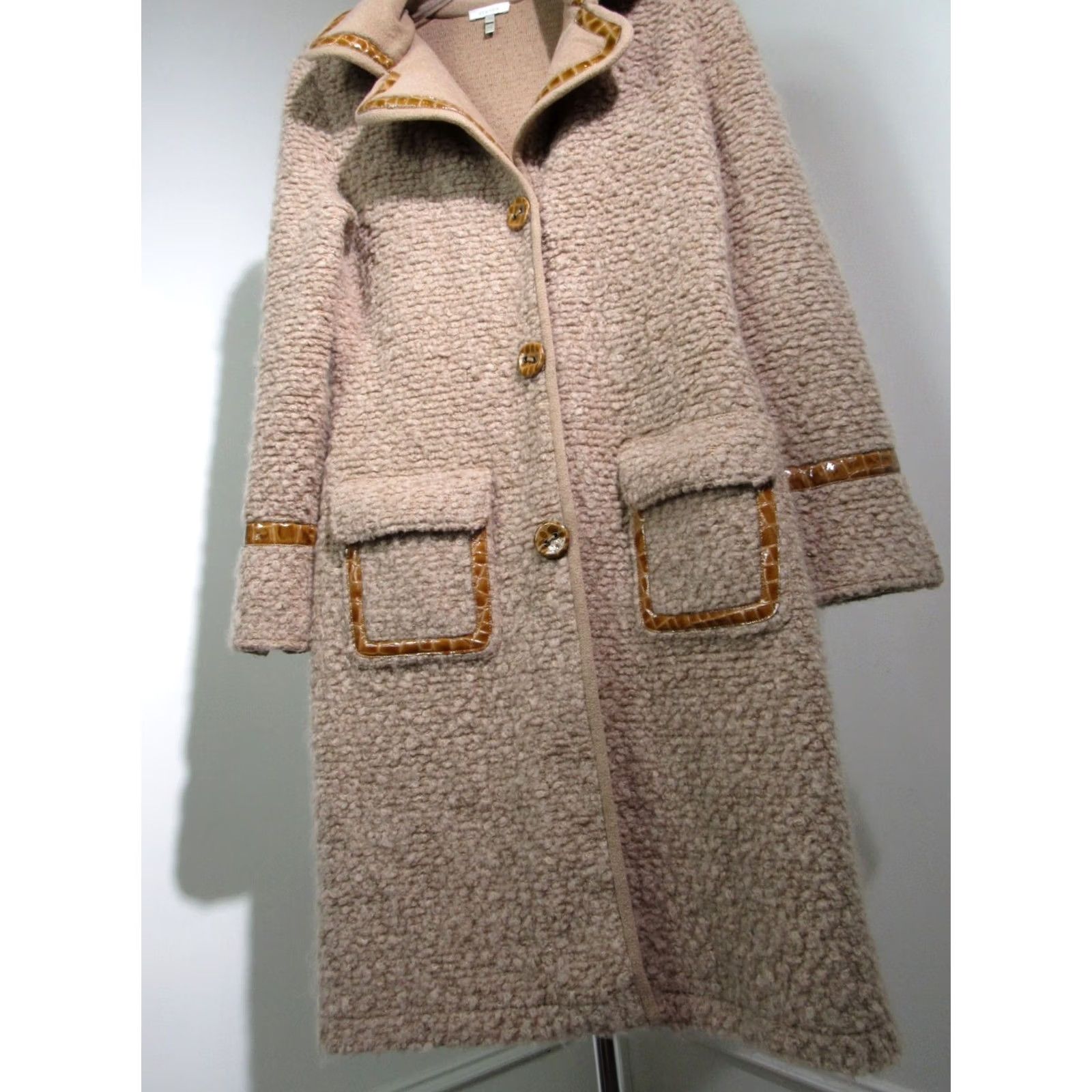 Escada VINTAGE ESCADA Women's Tan Virgin Wool Trench Coat 38 Lambskin Trim Coat Long Beige Womens 90s Designer Size XS / US 0-2 / IT 36-38 - 5 Thumbnail
