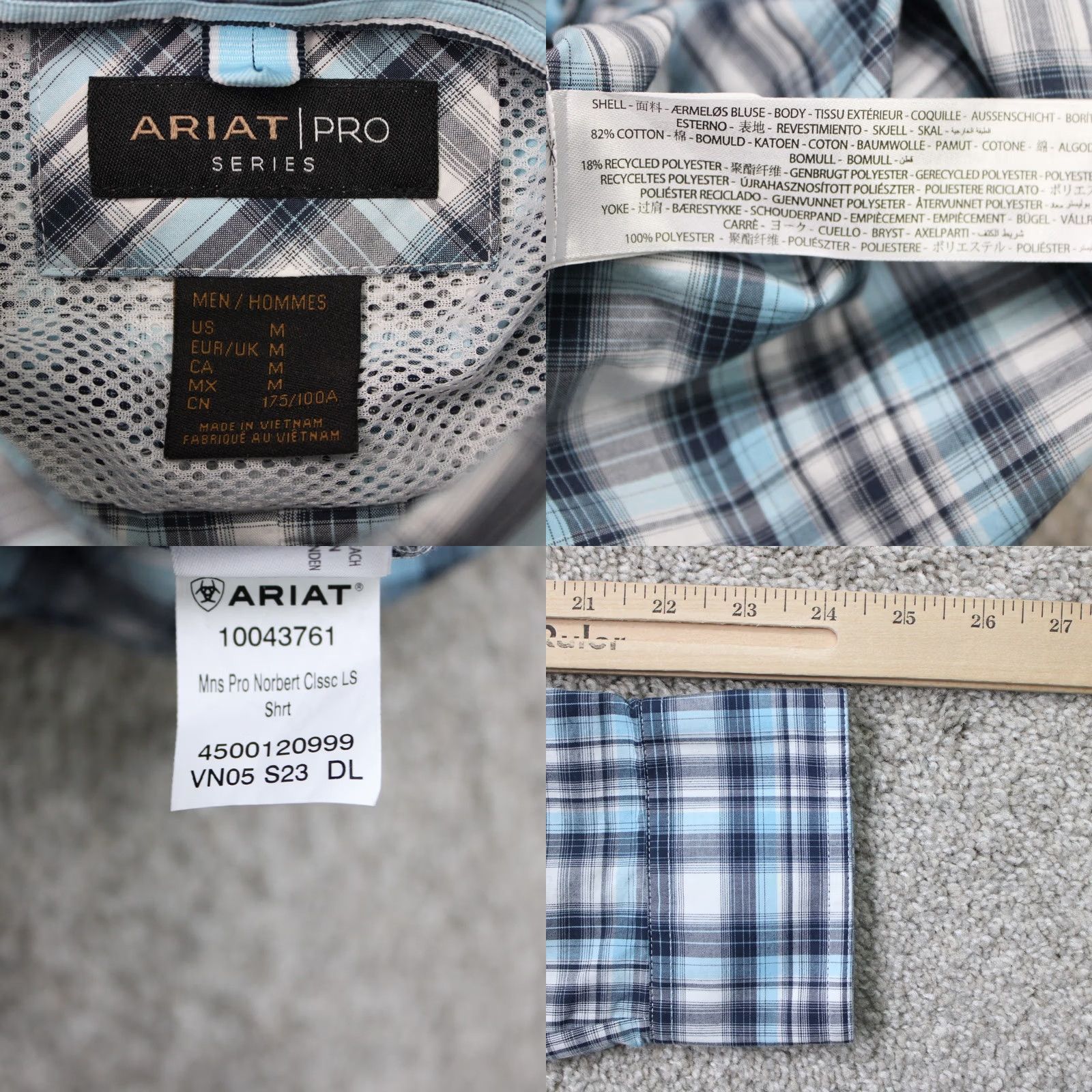 Ariat Ariat Pro Series Norbert Button-Up Blue Plaid Shirt Mens Medium Classic Fit Long Sleeve Size US M / EU 48-50 / 2 - 8 Thumbnail