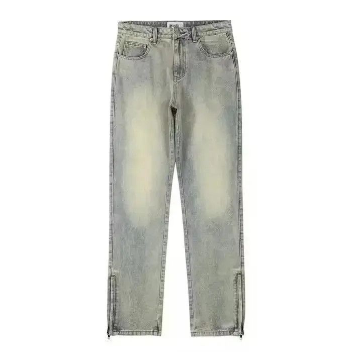 Japanese Brand Yellow Mud Dyed Zipper Split Straight Jeans Size US 32 / EU 48 - 4 Thumbnail