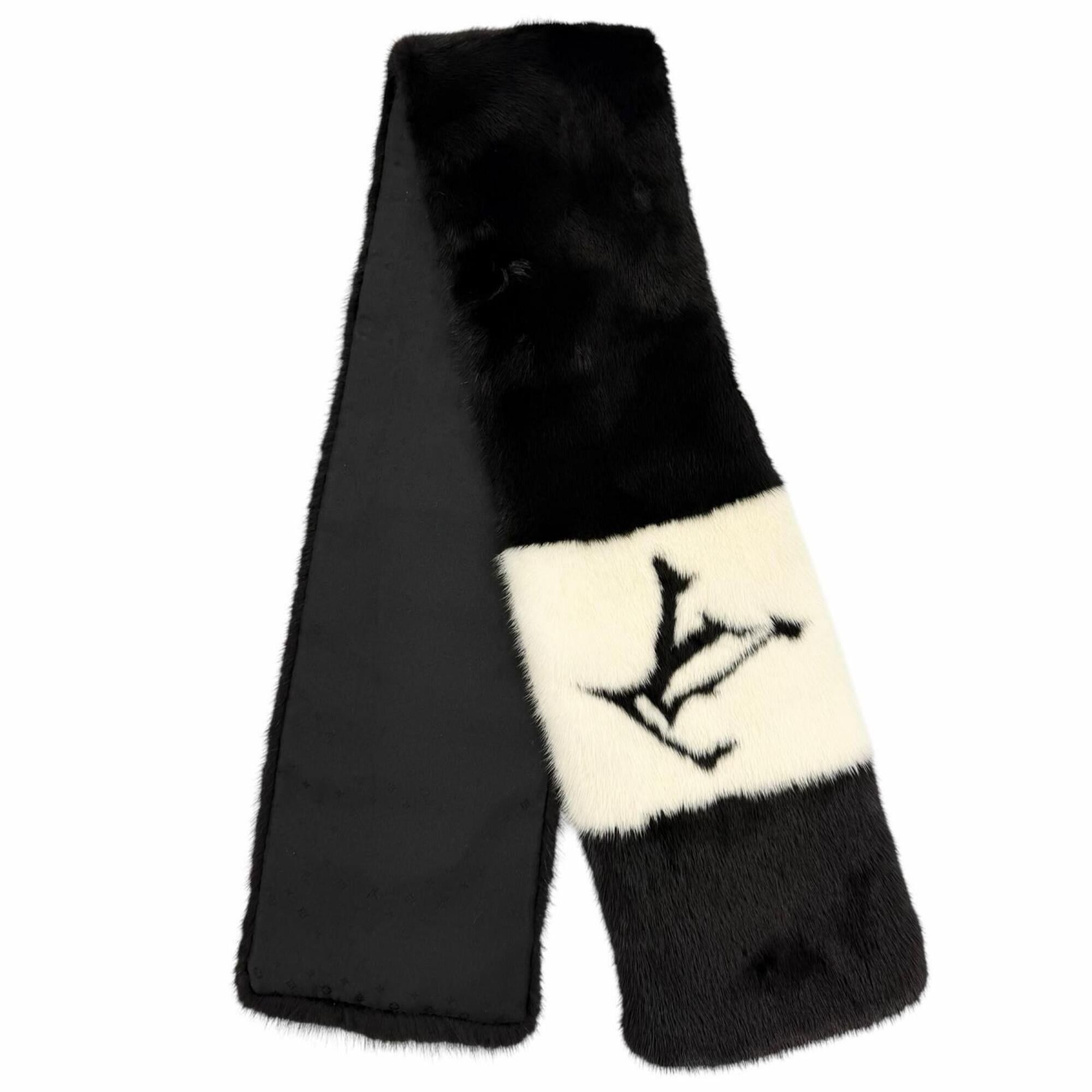 Louis Vuitton LOUIS VUITTON M77866 Echarpe Gogram Mink LV Logo Monogram Lining Tippet Shawl Black White Women's Size ONE SIZE - 1 Thumbnail