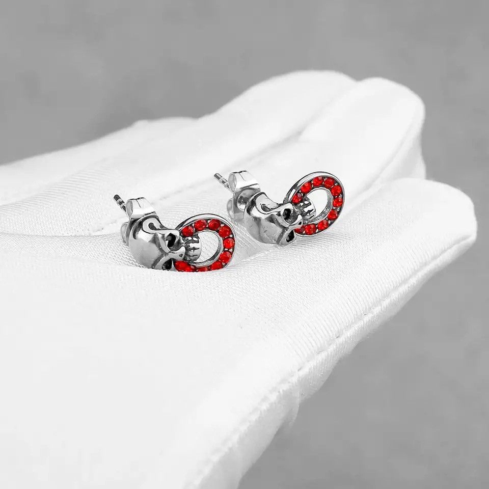 Jewelry Red Tiny Skull Stud Earrings Charm Stainless Earring Gift Size ONE SIZE - 3 Thumbnail
