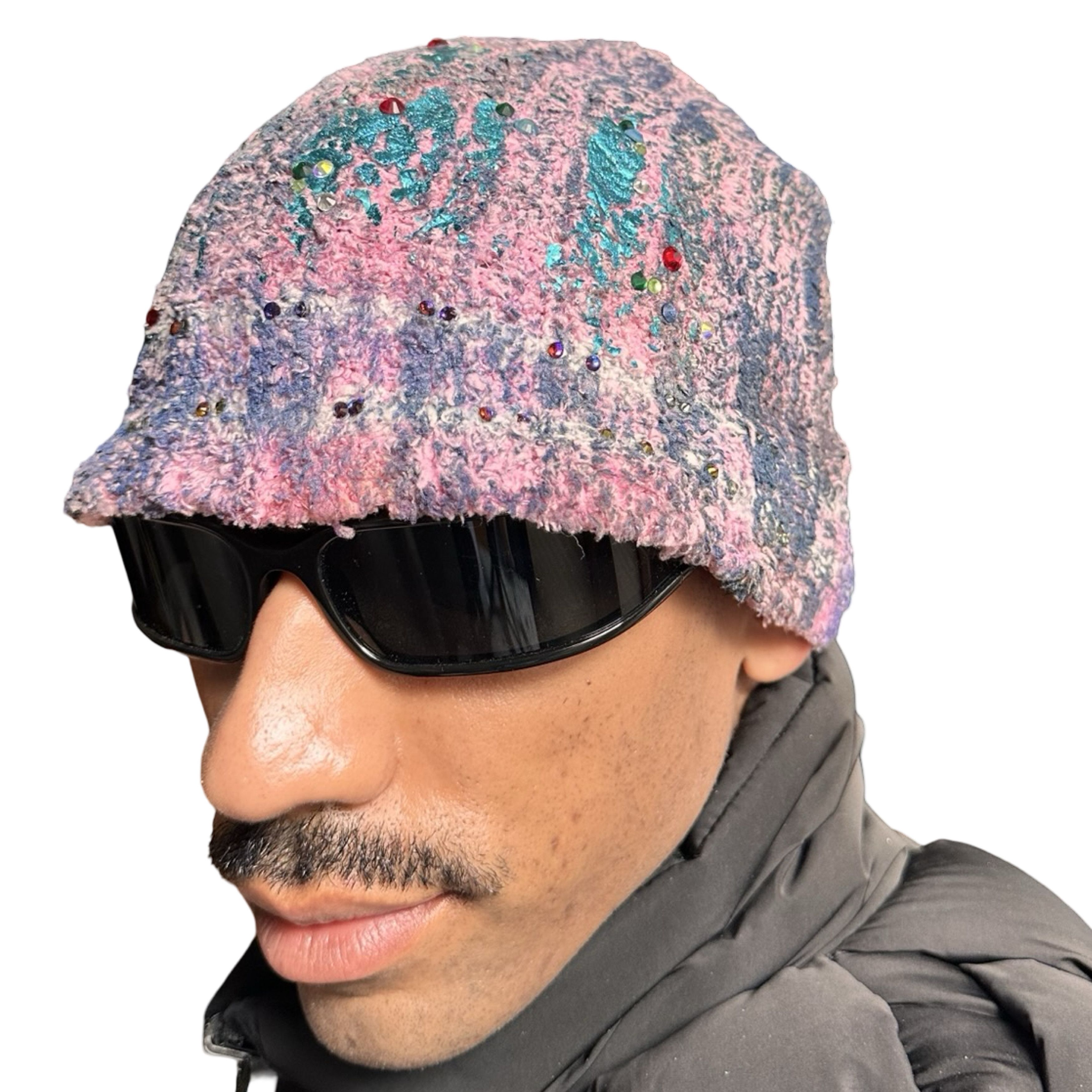 Vintage ASTROBOI* 'Punk' Pink Chenille Ribbed Rhinestone Beanie Size ONE SIZE - 3 Thumbnail