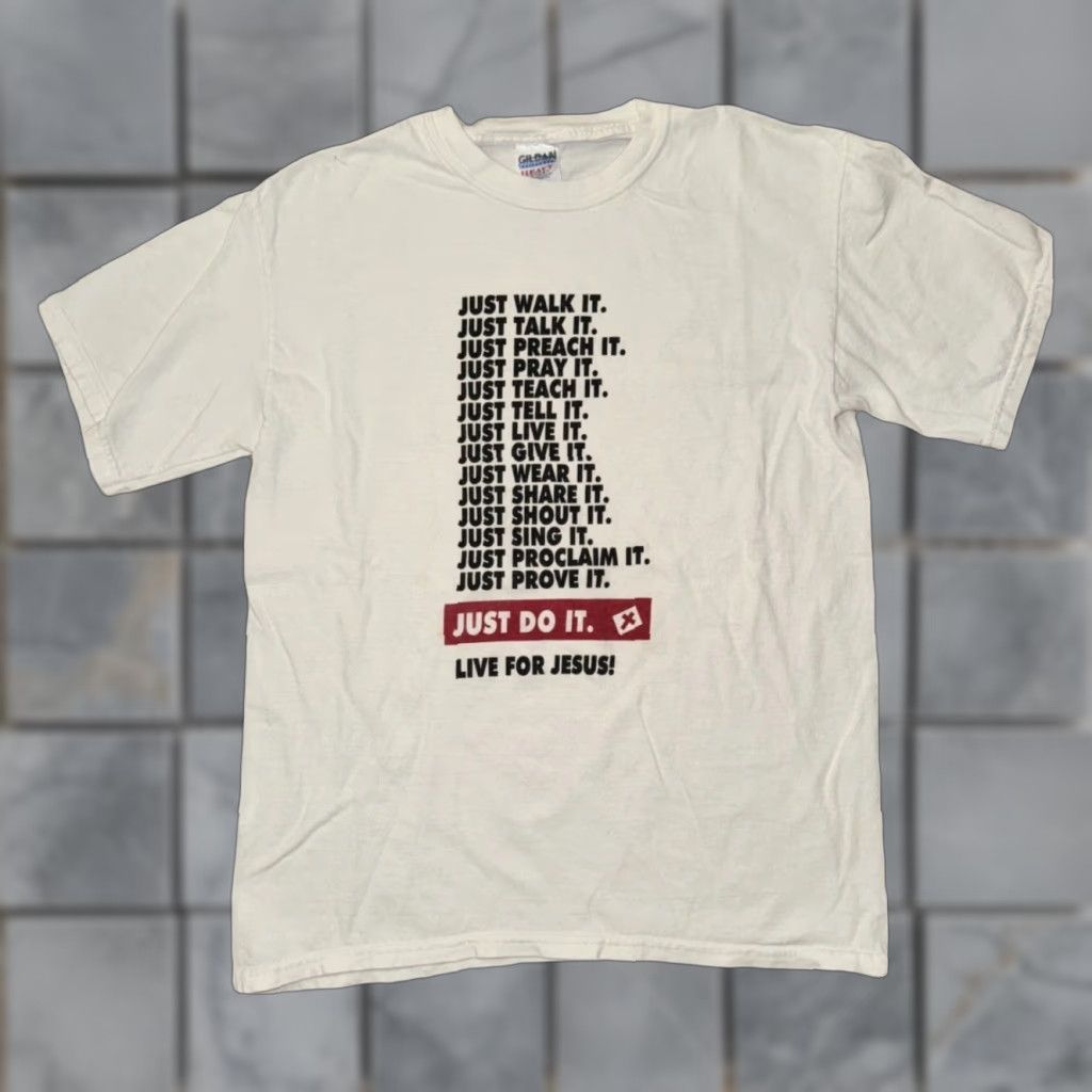 Nike Just Do It Nike Graphic T-Shirt Men’s Med White Parody Religious Funny Shirt Size US M / EU 48-50 / 2 - 1 Thumbnail