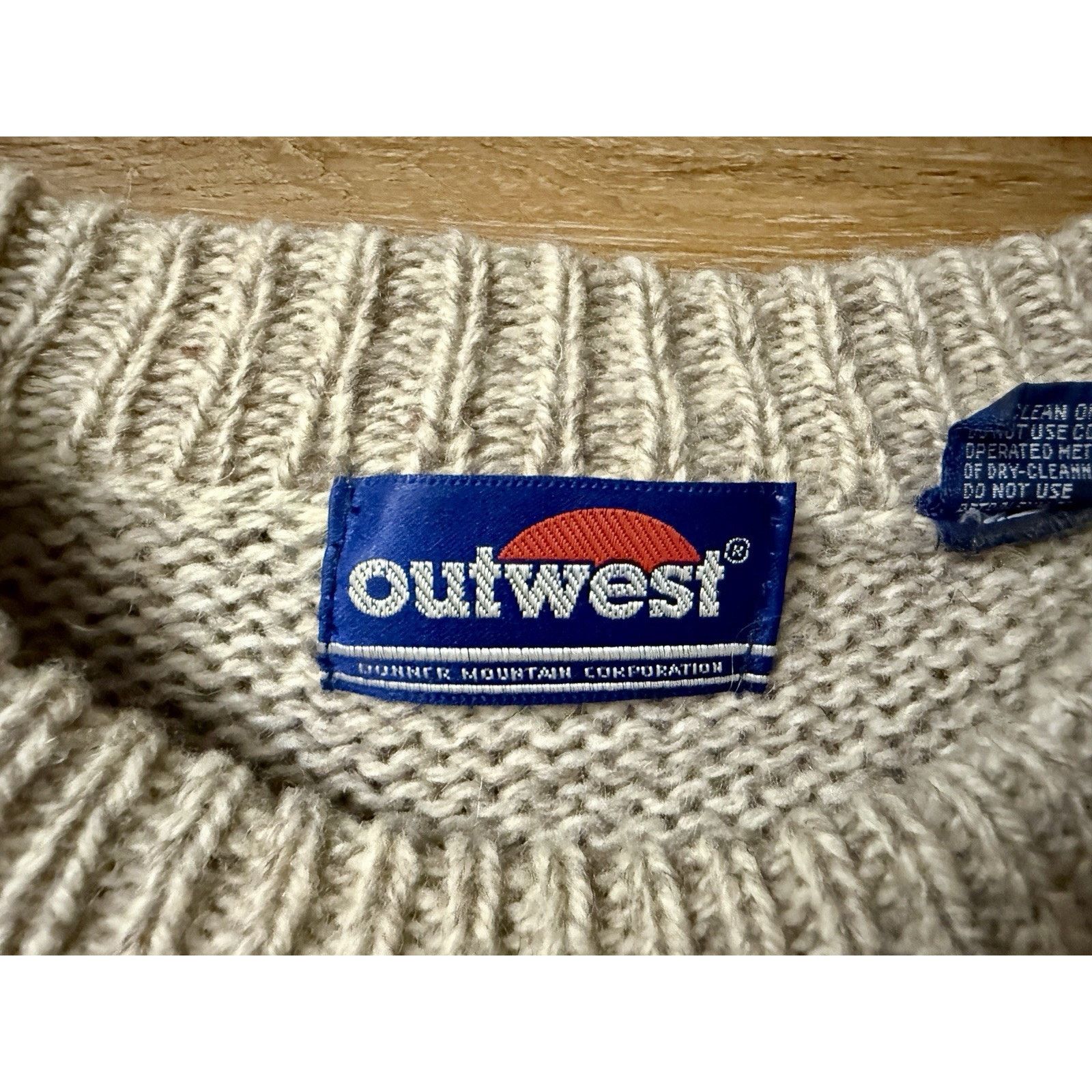 Other Vintage Out west | Women Wool Blend Tan Crew Grandpa Sweater Size L / US 10 / IT 46 - 8 Thumbnail