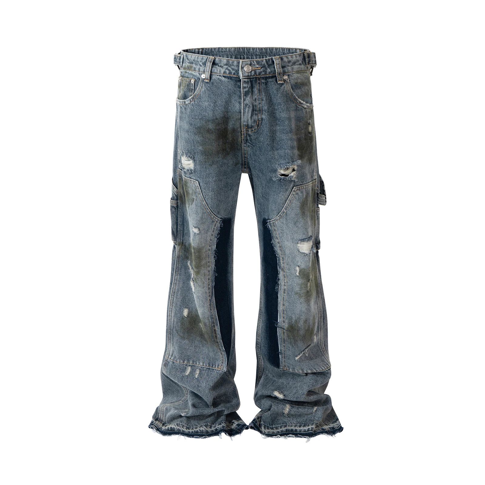 Jean Streetwear Handmade Mud Dyed Dirty Blue Size US 33 - 3 Thumbnail