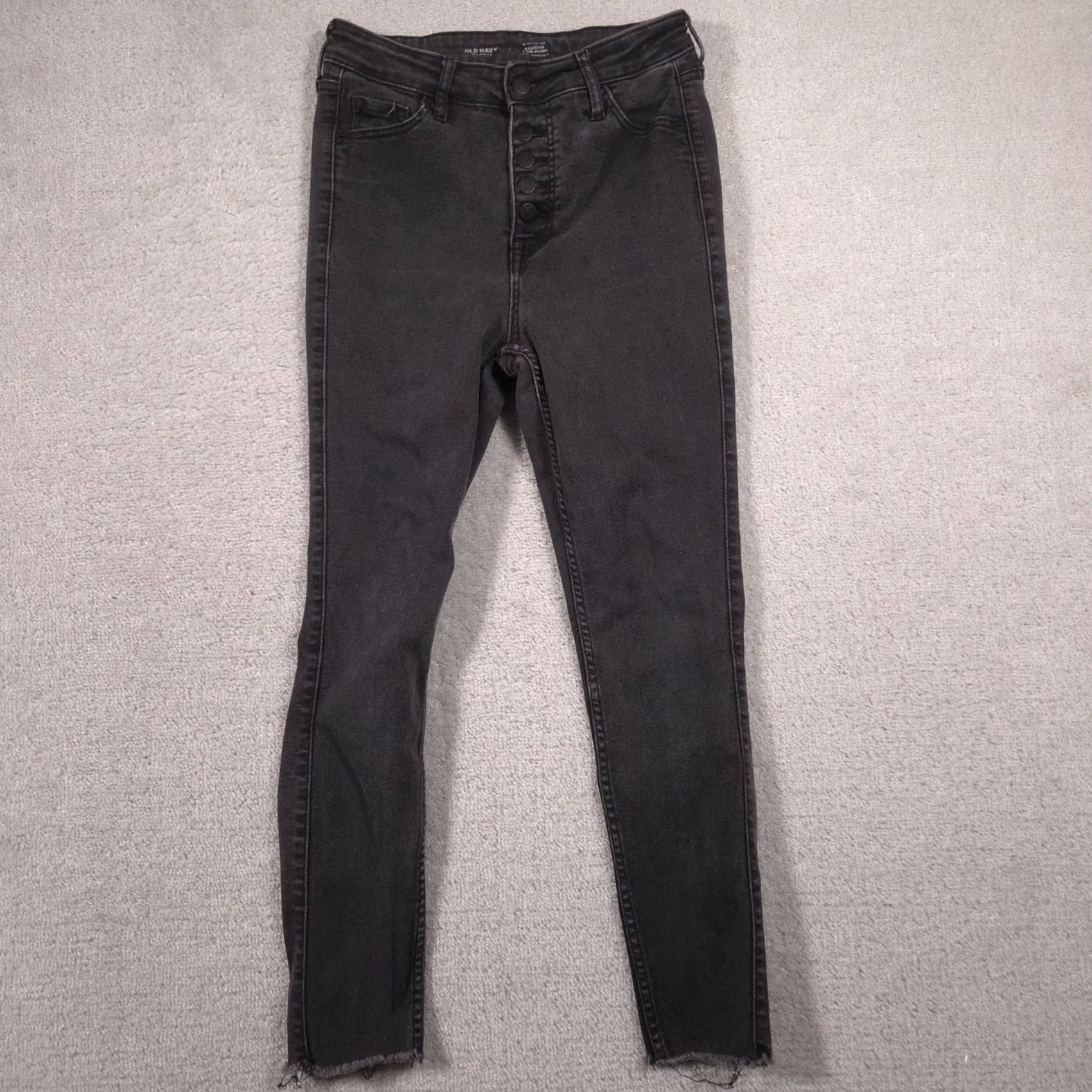 Old Navy Old Navy Rockstar Super Skinny Jeans Womens 6 Crop Black Extra High Rise Raw Hem Size 28" / US 6 / IT 42 - 2 Thumbnail