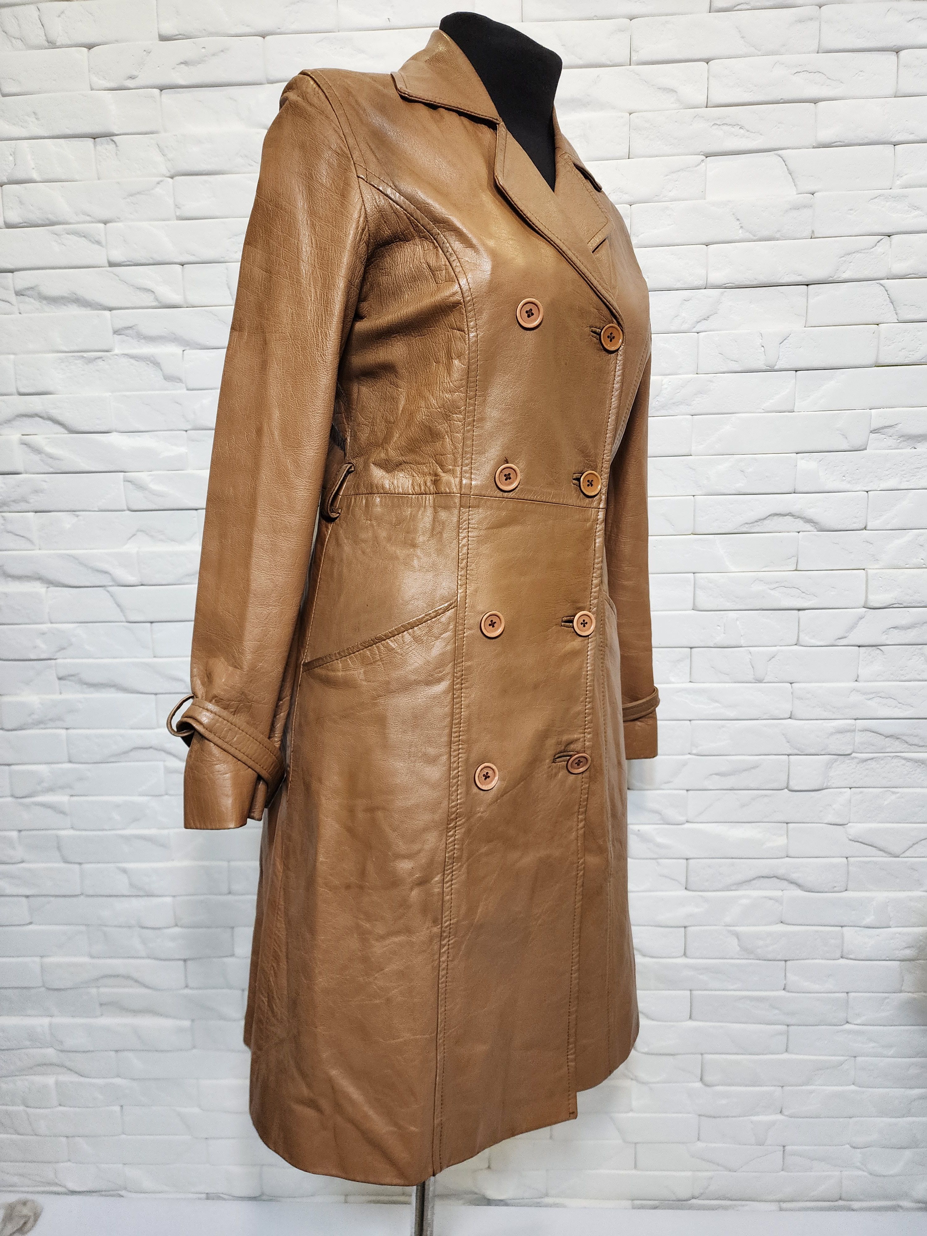 Genuine Leather Women's Brown Genuine Leather Raincoat - Buttoned Style Size M / US 6-8 / IT 42-44 - 5 Thumbnail