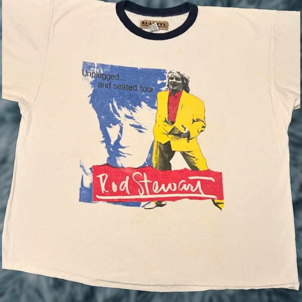 Equipment VINTAGE 90s Bum Equipment Rod Stewart Band Tee Unplugged And Seated Tour Shirt Mens XL White Short Sleeve T-Shirt Size US XL / EU 56 / 4 - 1 Thumbnail