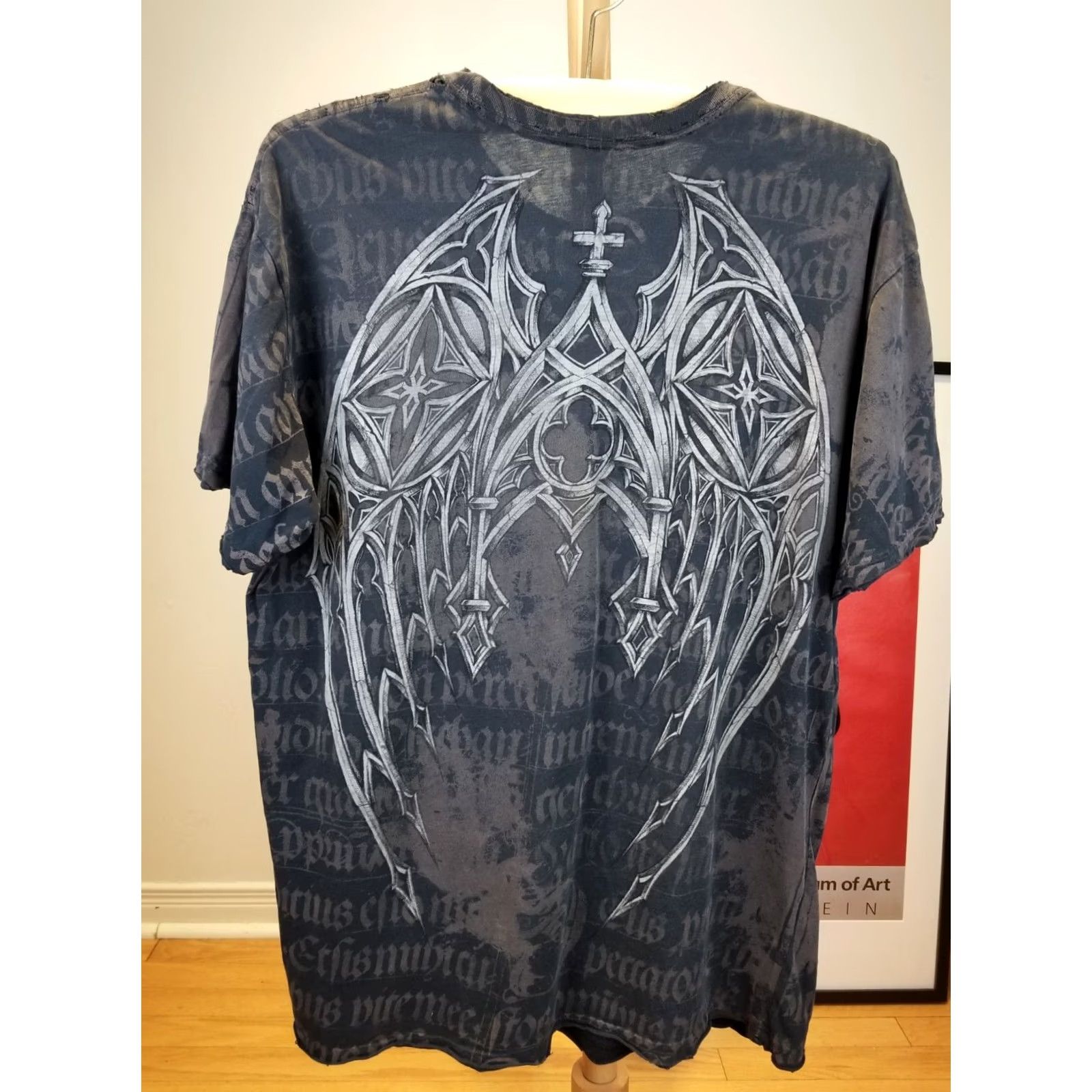 Affliction AFFLICTION T-Shirt XXL Gray Cotton Jersey Short Sleeve Round Neck Made in USA Vintage Grunge MMA Skull Wing 29 INCH Back 23 INCH Front Mens Size US XL / EU 56 / 4 - 4 Thumbnail