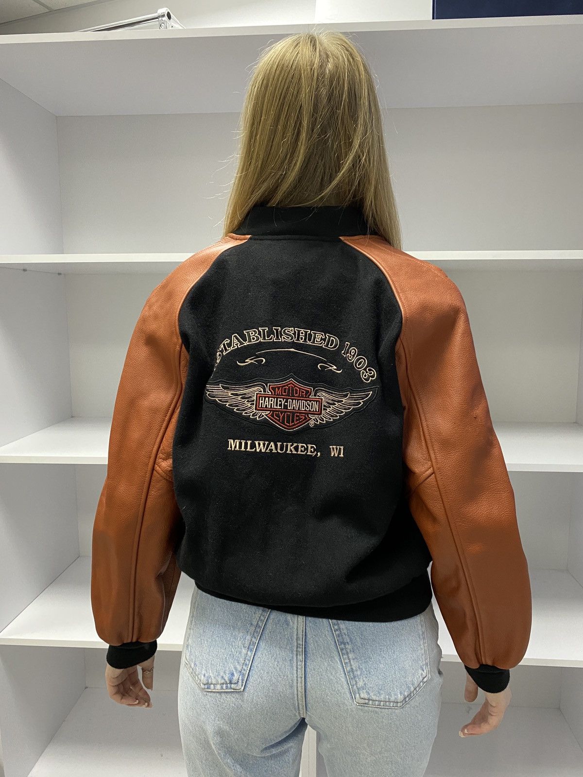 Harley Davidson × Vintage Vintage Womens Harley Davidson Motorcycle Jacket Racing Zip Size M / US 6-8 / IT 42-44 - 2 Thumbnail
