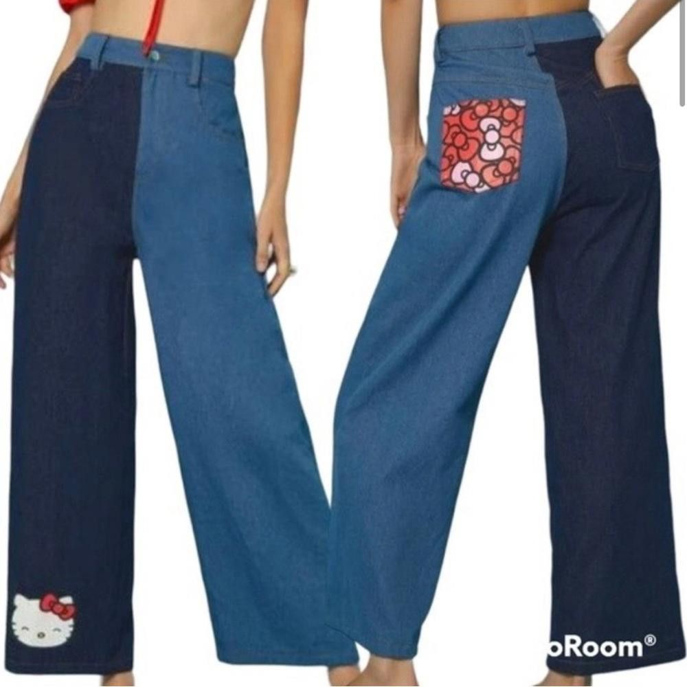 Shein SHEIN × Hello Kitty Painted Wide Leg Jeans Denim Medium Size 30" / US 8 / IT 44 - 1 Thumbnail